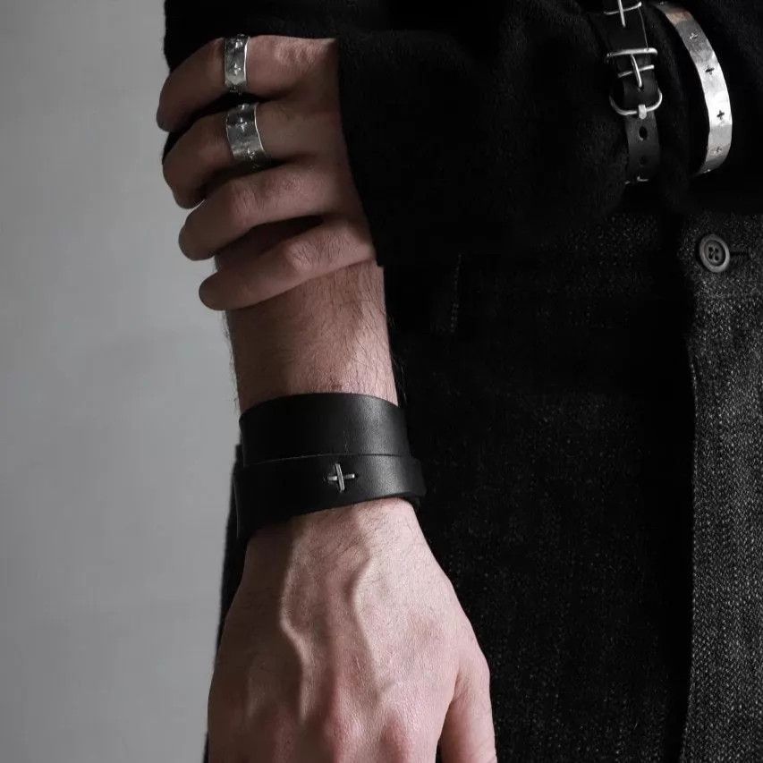Ma+ M.A+ Maurizio Amadei A-F0K3 Black Leather Cross Bracelet Size ONE SIZE - 3 Thumbnail