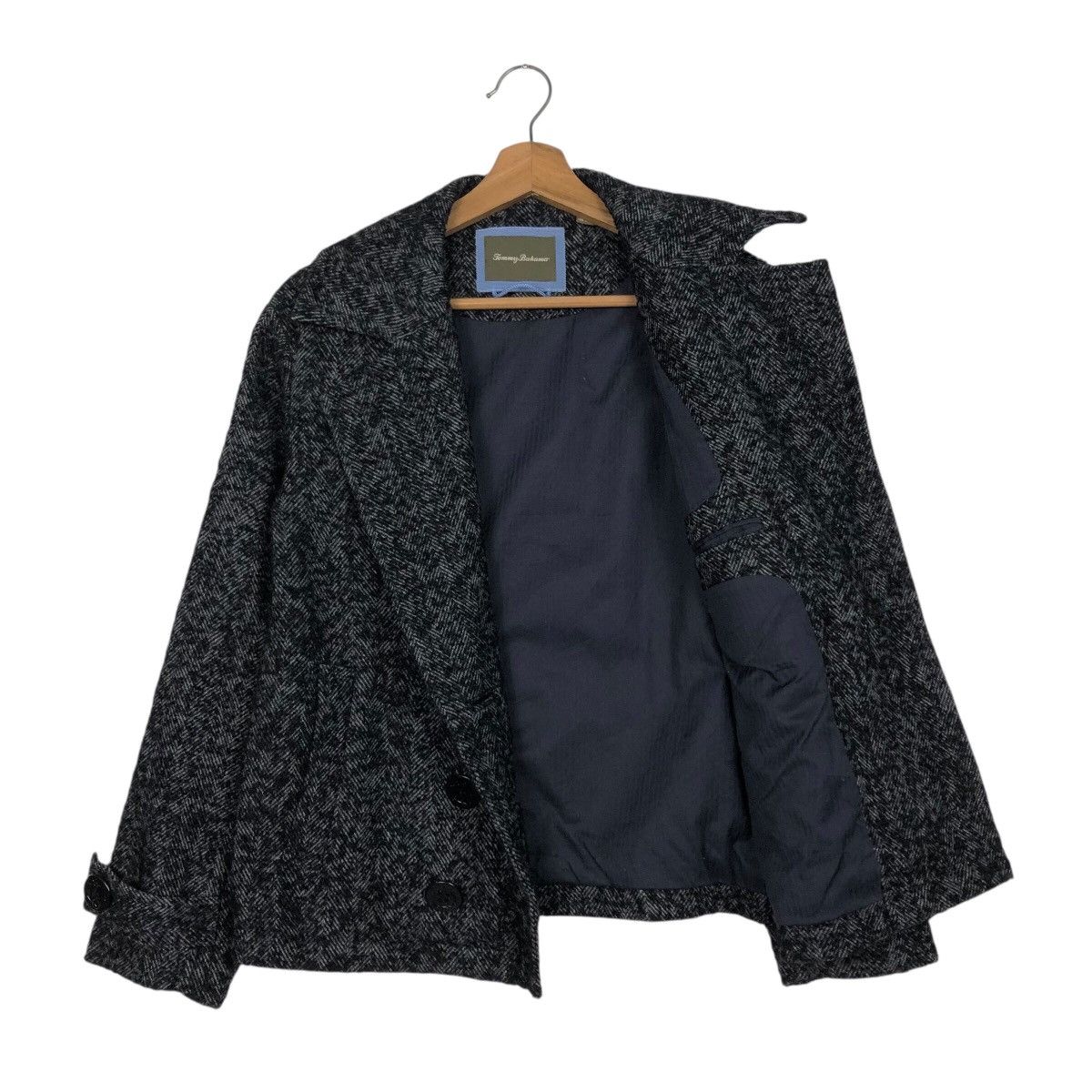 Japanese Brand Tommy Bahama Wool Blend Peacoat — Charcoal Herringbone Size US XS / EU 42 / 0 - 12 Thumbnail
