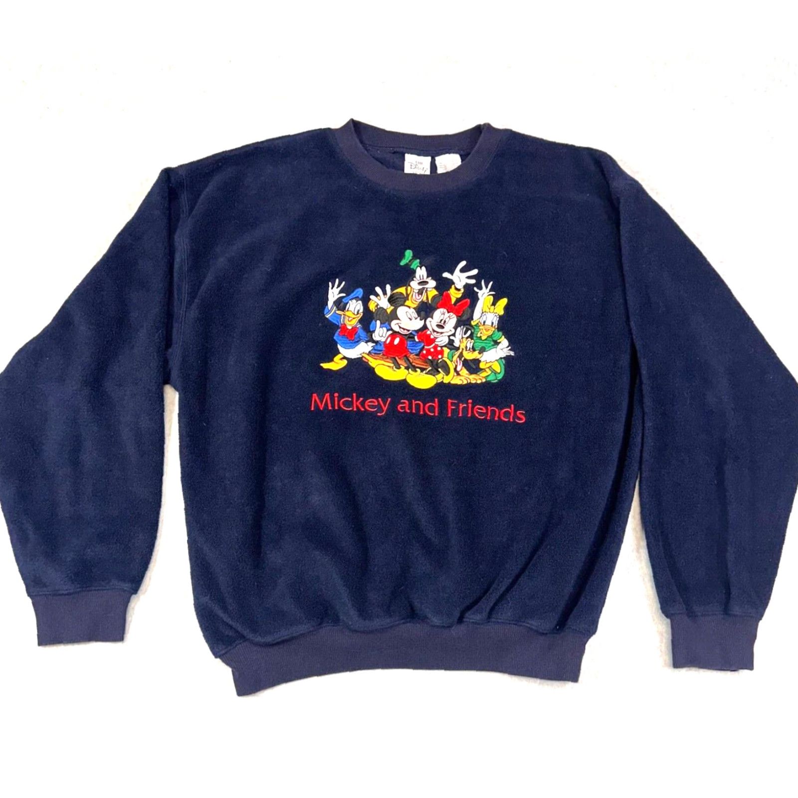 Disney Disney Store Mickey and Friends Mens Medium Navy Blue Embroidered Fleece Soft Crewneck Pullover Sweatshirt Size US M / EU 48-50 / 2 - 2 Thumbnail