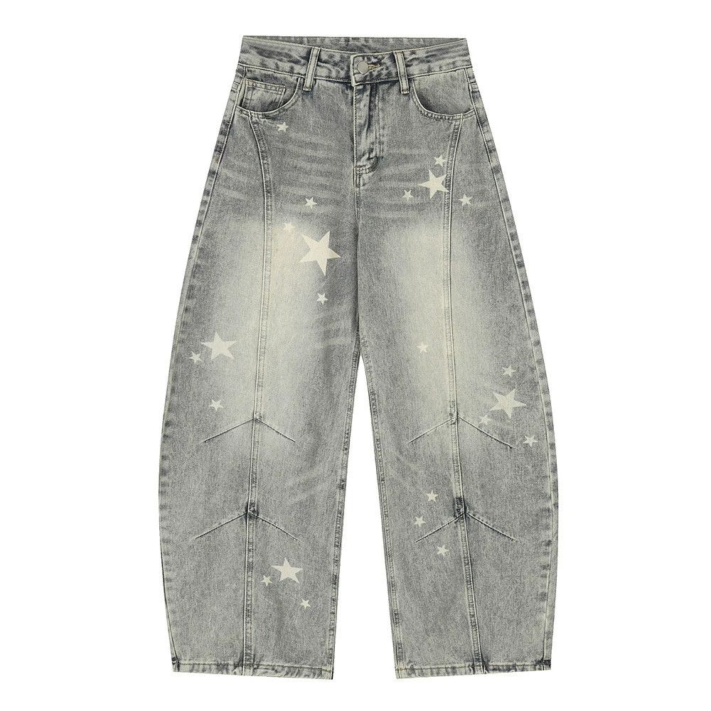 Punk washed distressed men's star scimitar jeans