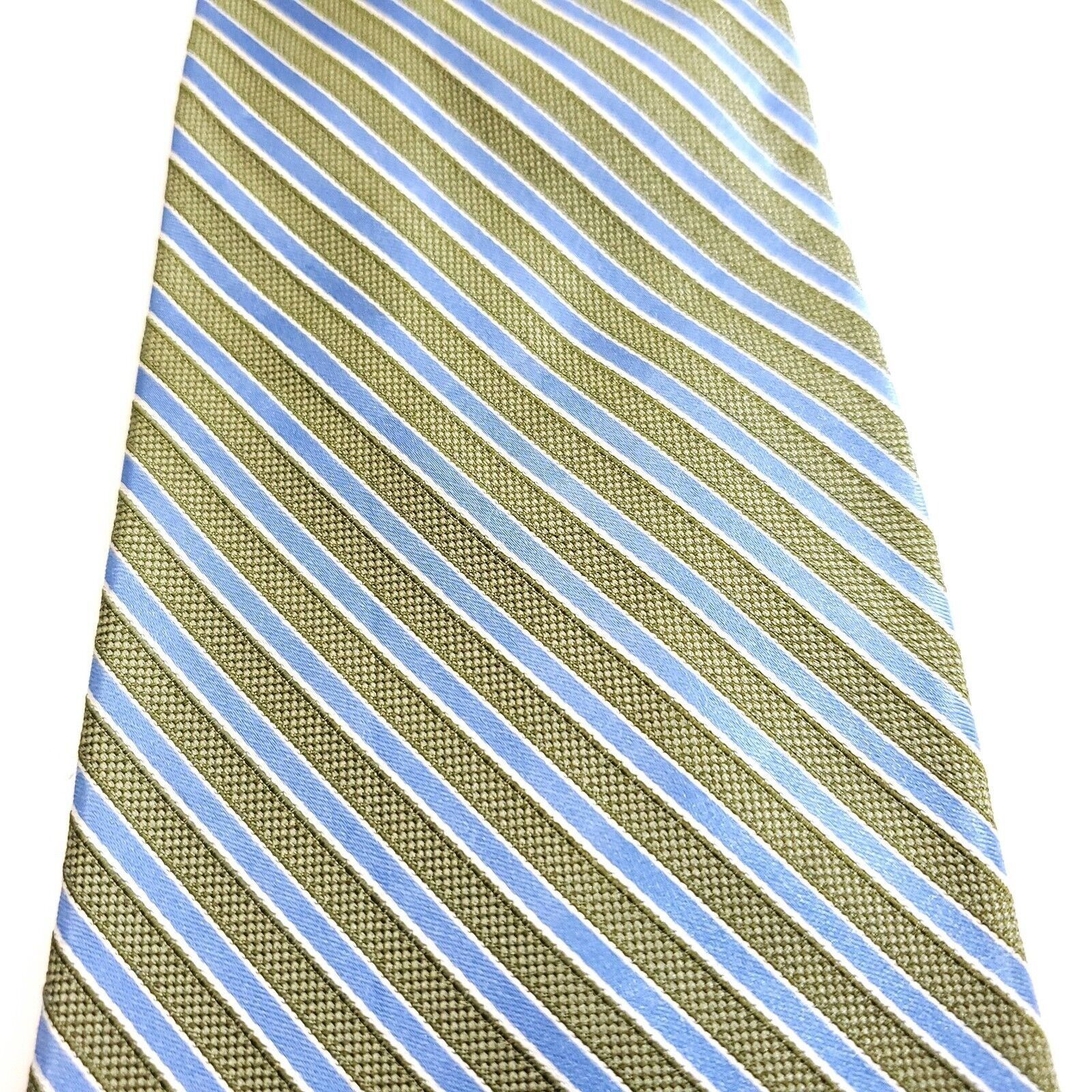 Roundtree & Yorke Roundtree & Yorke Blue Green Striped Woven Wide Silk Tie Size ONE SIZE - 2 Thumbnail
