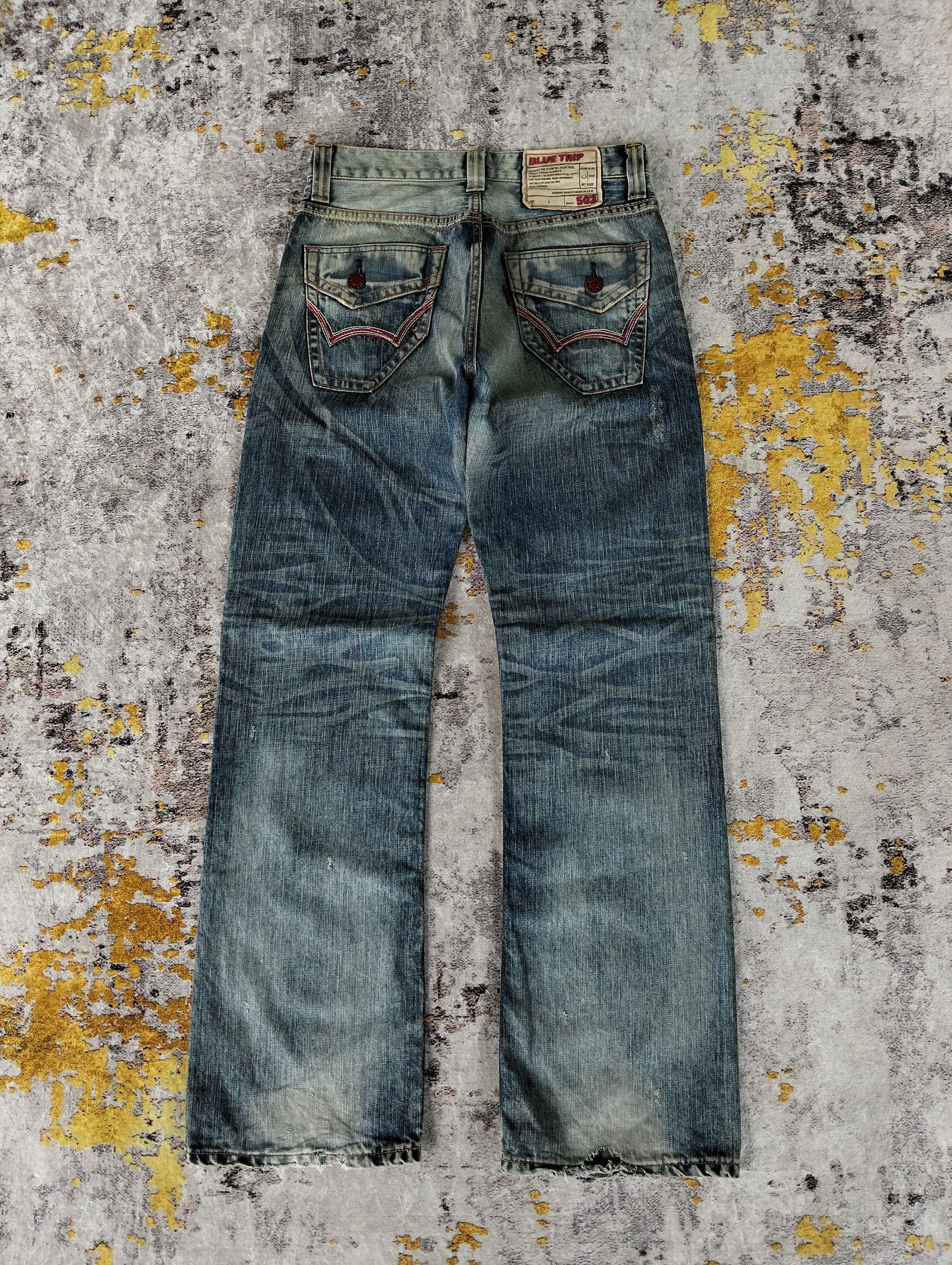 Edwin Ripped Edwin 503 Blue Trip Regular Straight Faded Jeans Size US 31 - 2 Thumbnail