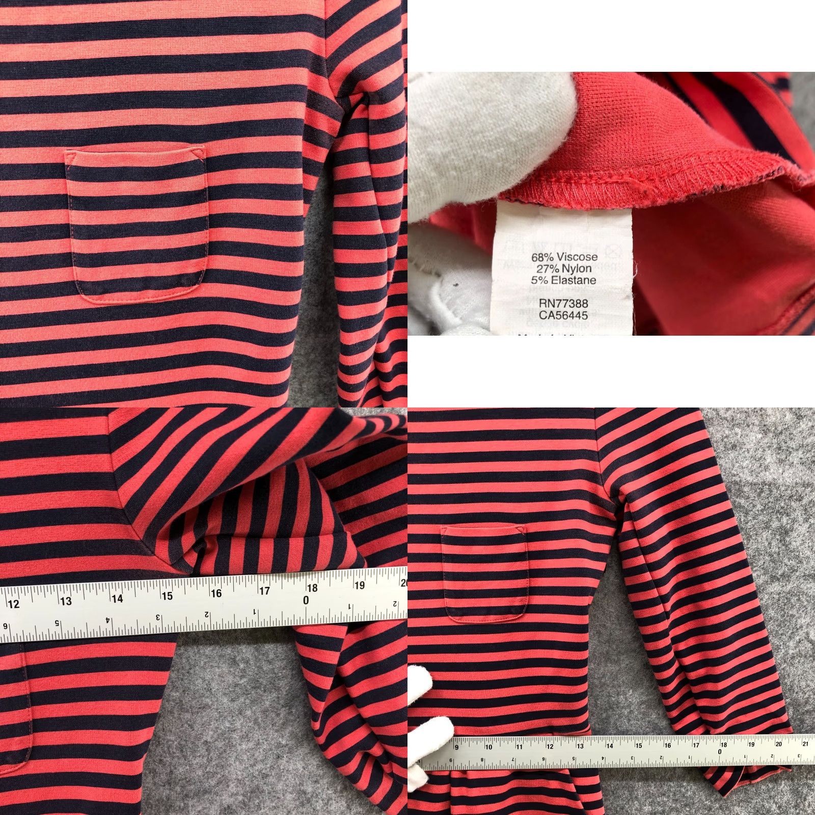 J.Crew J.CREW Dress Striped 3/4 Sleeve Knit A-Line Knee Length Coral Navy Size 0 Womens Size XS / US 0-2 / IT 36-38 - 8 Thumbnail