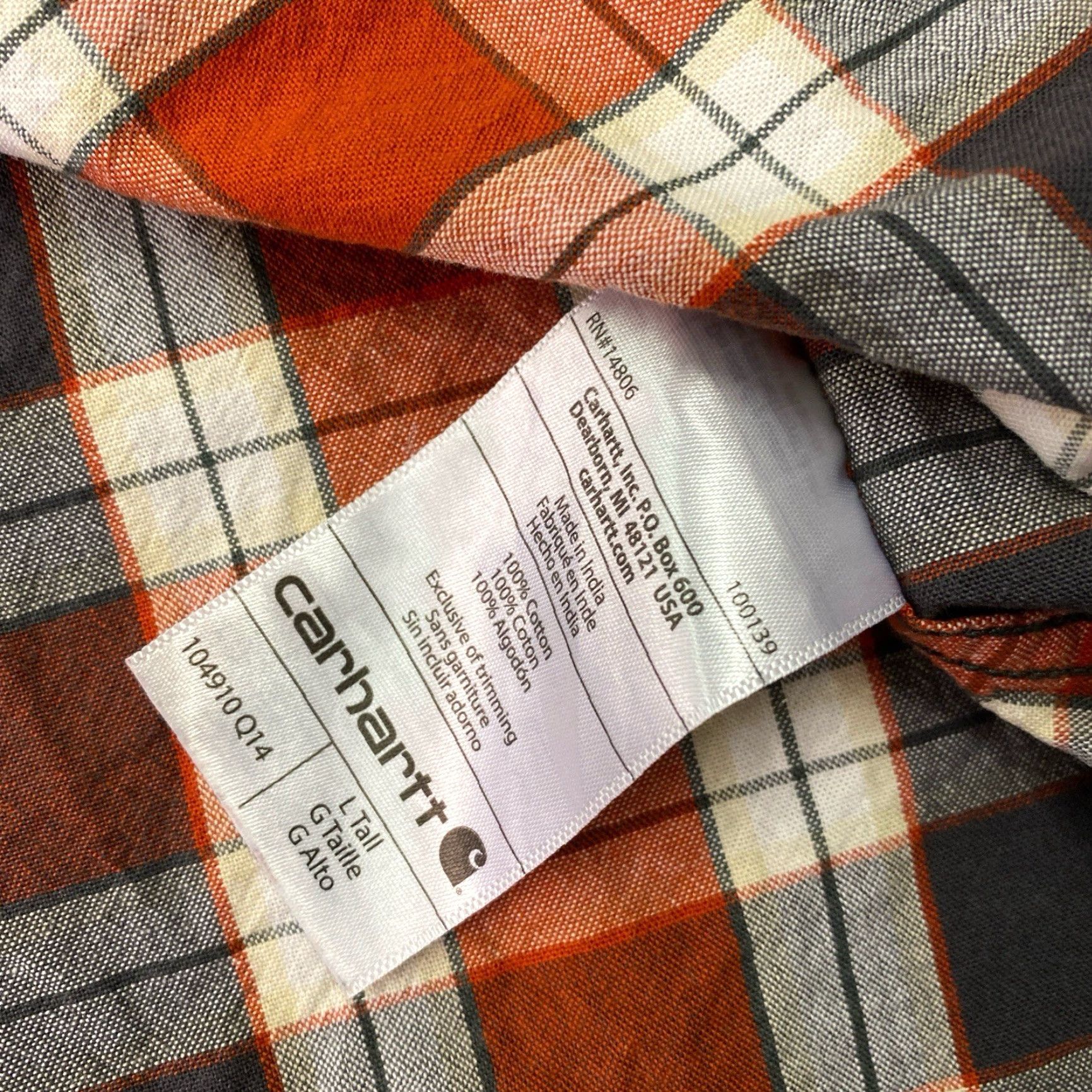Carhartt Carhartt Shirt Mens Large Tall Orange Gray Plaid Button Up Loose Fit Workwear Size US L / EU 52-54 / 3 - 5 Thumbnail