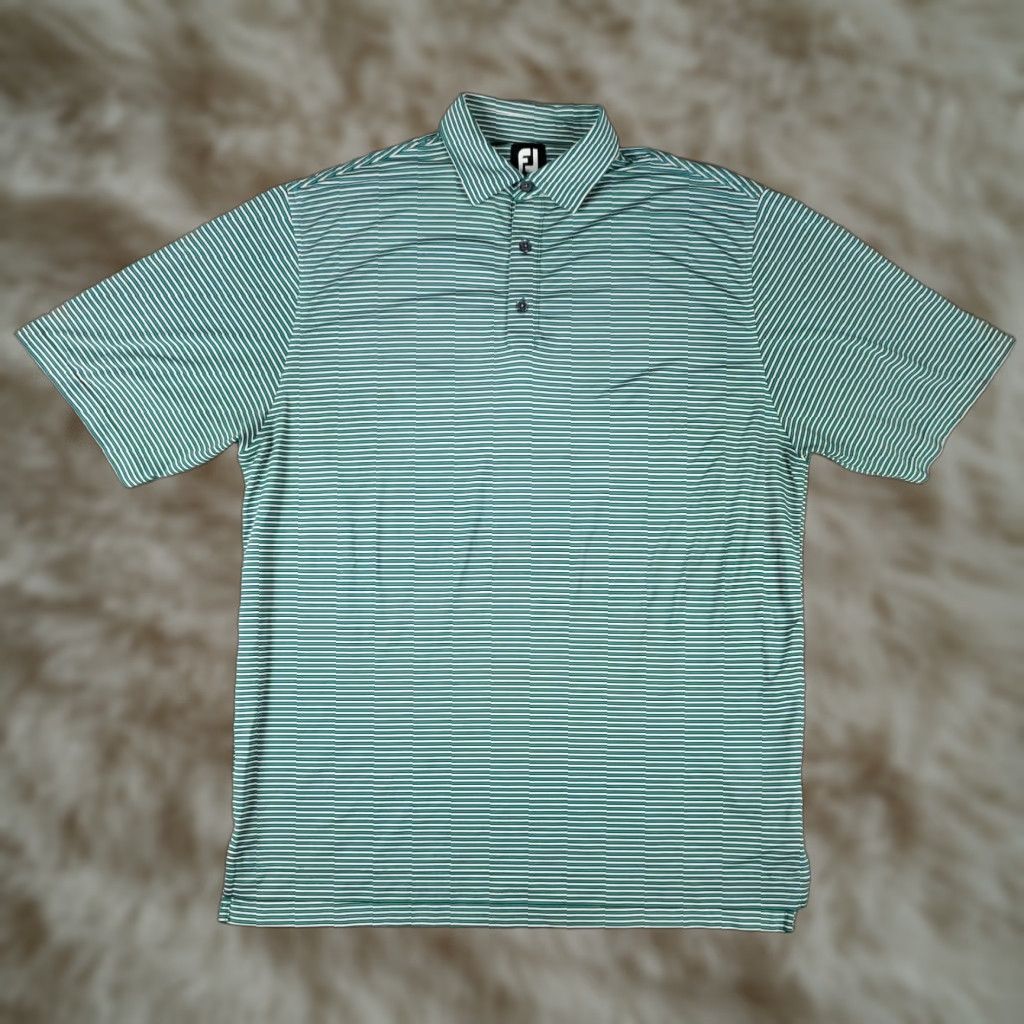 Footjoy FootJoy Polo Shirt Mens L Green Striped Short Sleeve Collared Button Logo Size US L / EU 52-54 / 3 - 1 Thumbnail