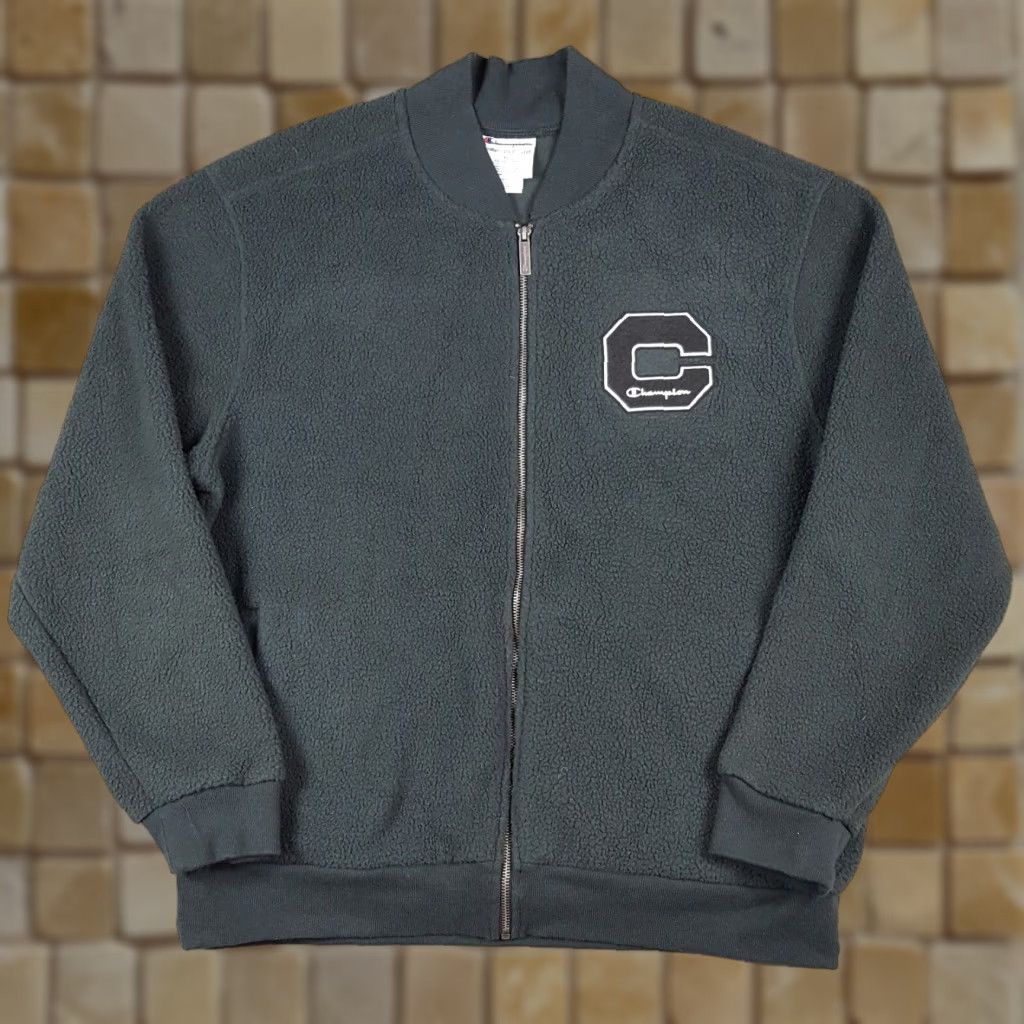 Champion VINTAGE Champion Gray Fleece Bomber Jacket Men's XL Full Zip Retro 90s College Y2K Size US XL / EU 56 / 4 - 1 Thumbnail