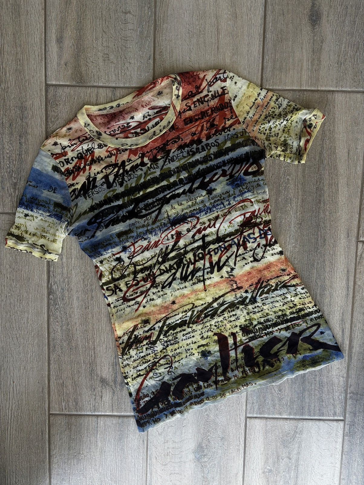 Jean Paul Gaultier Jean Paul Gaultier SS 1998 Calligraphy Handwriting Mesh Top Size S / US 4 / IT 40 - 1 Thumbnail