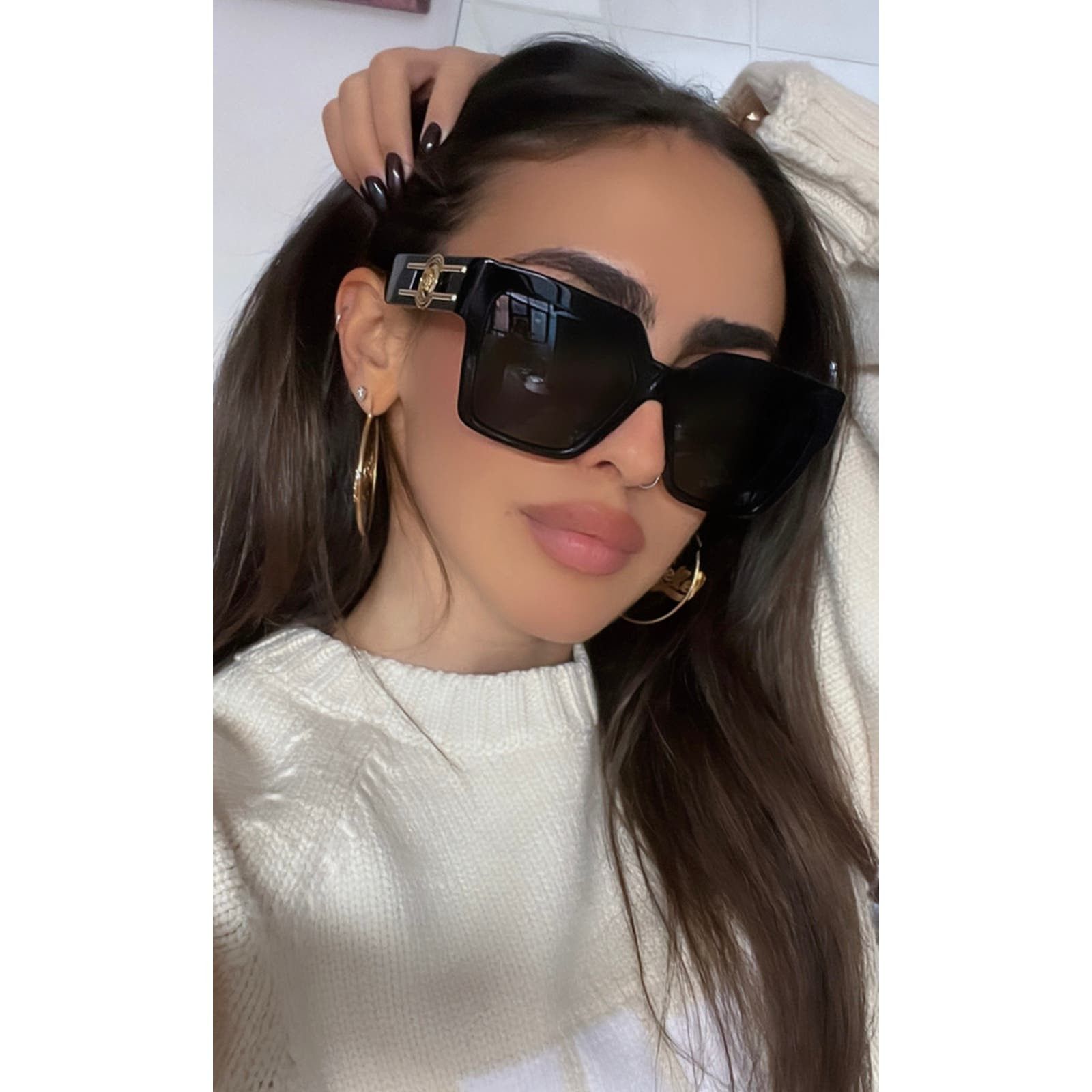 image of New Versace Ve4458 Black Oversized Square Sunglasses, Women's