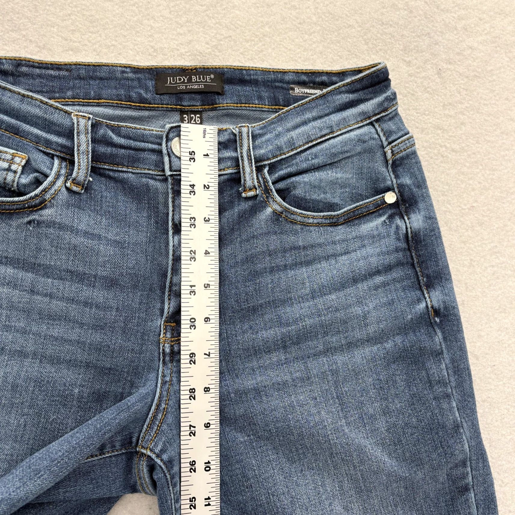 Denime Judy Blue Jeans Womens 3/26 Blue Medium Wash Mid Rise Fringe Denim Boyfriend Style Jeans Stretch 5-Pocket Zip Rise Mid-Relaxed Womens Jeans Blue Size 26" / US 2 / IT 38 - 7 Thumbnail