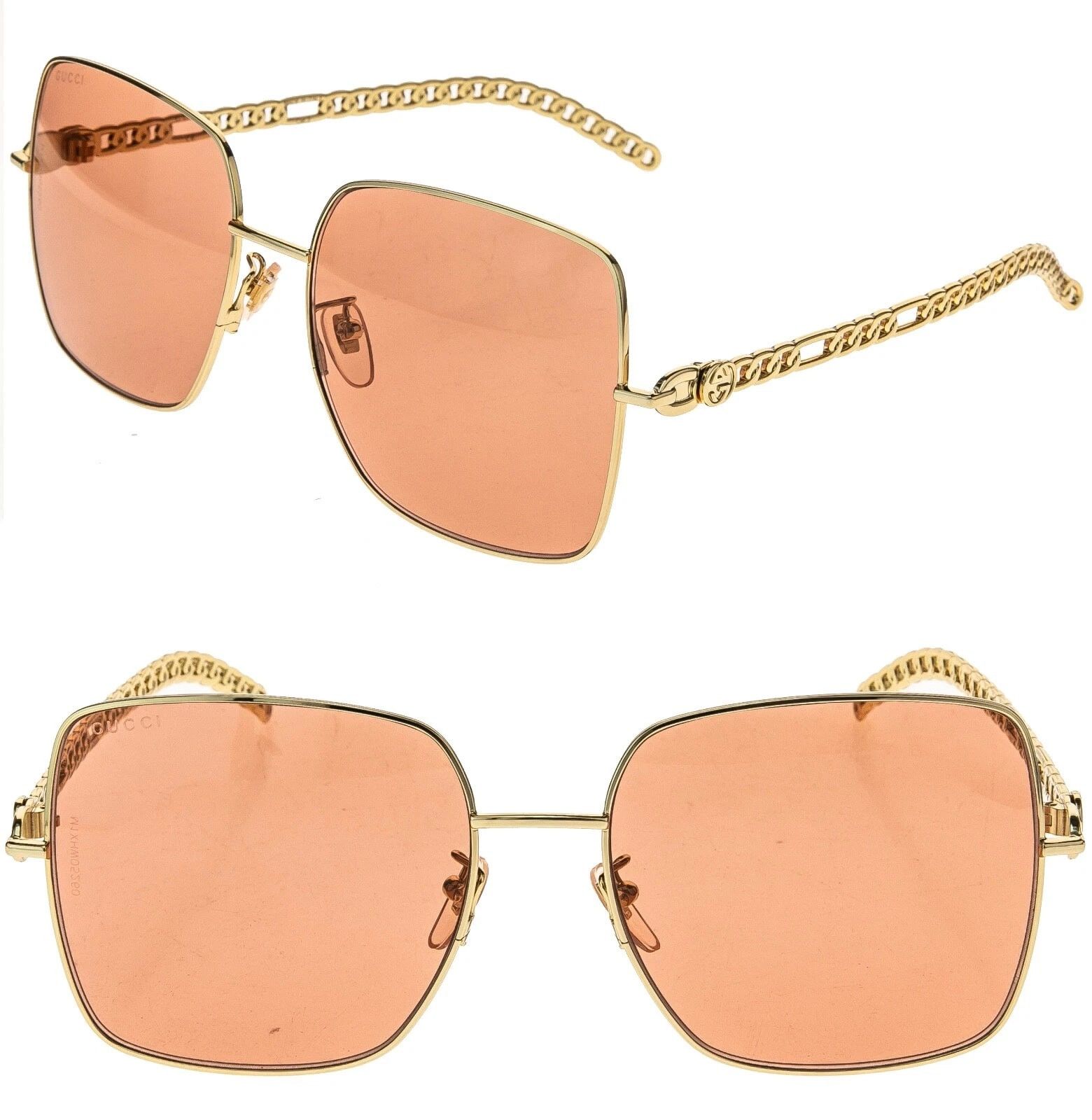Gucci GUCCI GG0724S CHAIN 0724 Gold Orange Sunglasses 005 Size ONE SIZE - 1 Thumbnail