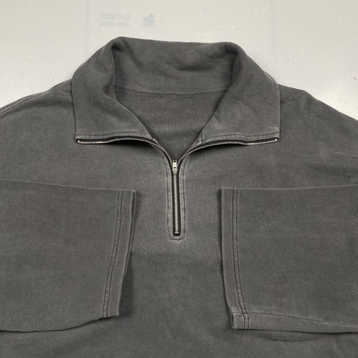 Japanese Brand Blank Washed Grey Quarter Zip Crop Sweatshirt Size M / US 6-8 / IT 42-44 - 3 Thumbnail