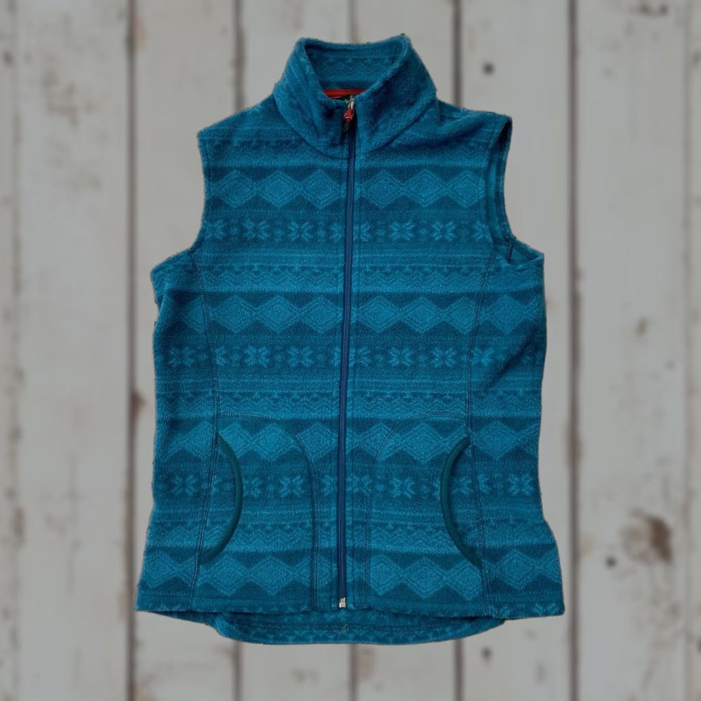 Vintage Woolrich Womens Vest Blue Print Fleece Full Zip Pockets Size S - Regular Fit, Sleeveless, Short Jacket, Outdoor, Polyester Size S / US 4 / IT 40 - 1 Thumbnail