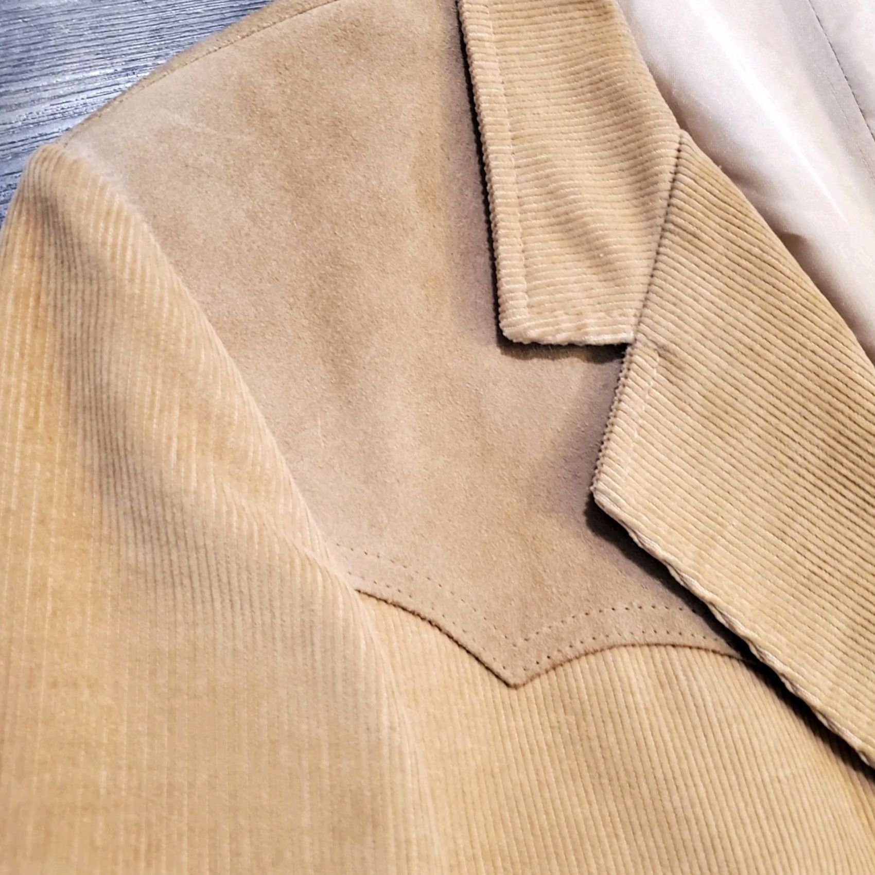 Vintage VINTAGE Pioneer Wear Jacket Mens 46L tan Vtg Corduroy Suede Blazer Western Made USA Size 46R - 5 Thumbnail