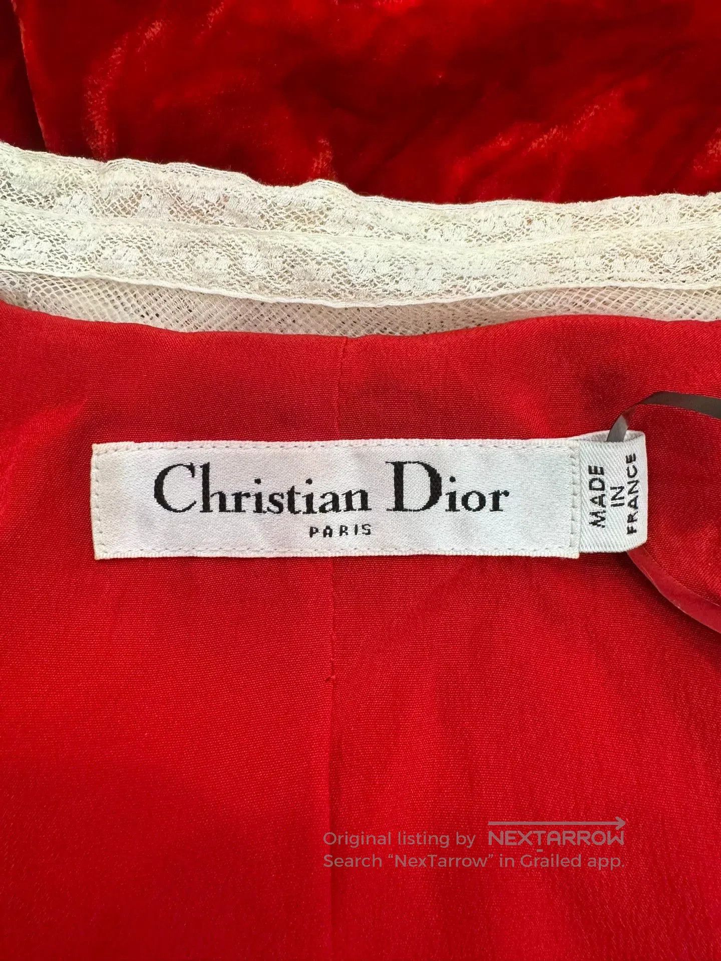 Dior Dior Red Velvet White Lace Women's Dress. Size XXS / US 00 / IT 34 - 6 Thumbnail