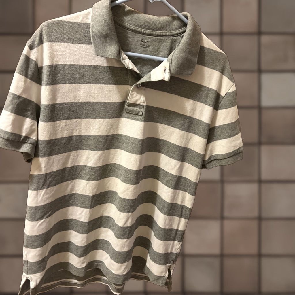 Gap VINTAGE Gap Men's Polo Shirt Short Sleeve Striped Cotton Activewear Casual Travel size L Gray Size US L / EU 52-54 / 3 - 1 Thumbnail