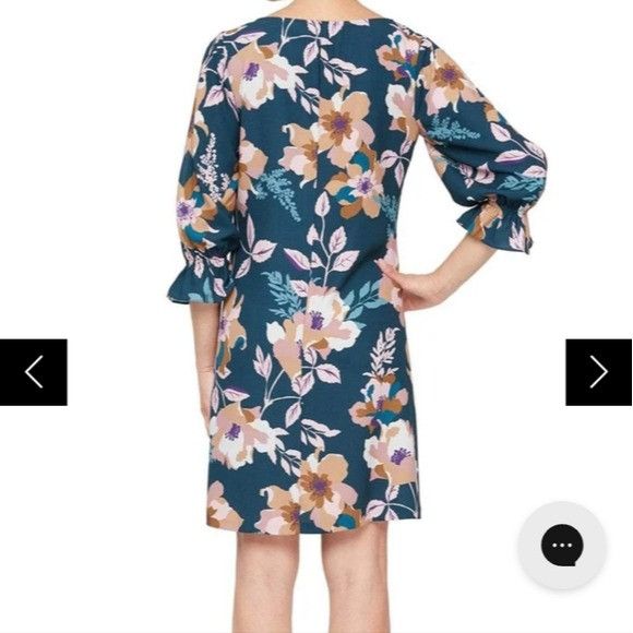 Designer SLNY Teal Floral Jewel Long Sleeve Sheath Sz. 16 Dress Size XXL / US 16-18 / IT 52-54 - 9 Thumbnail