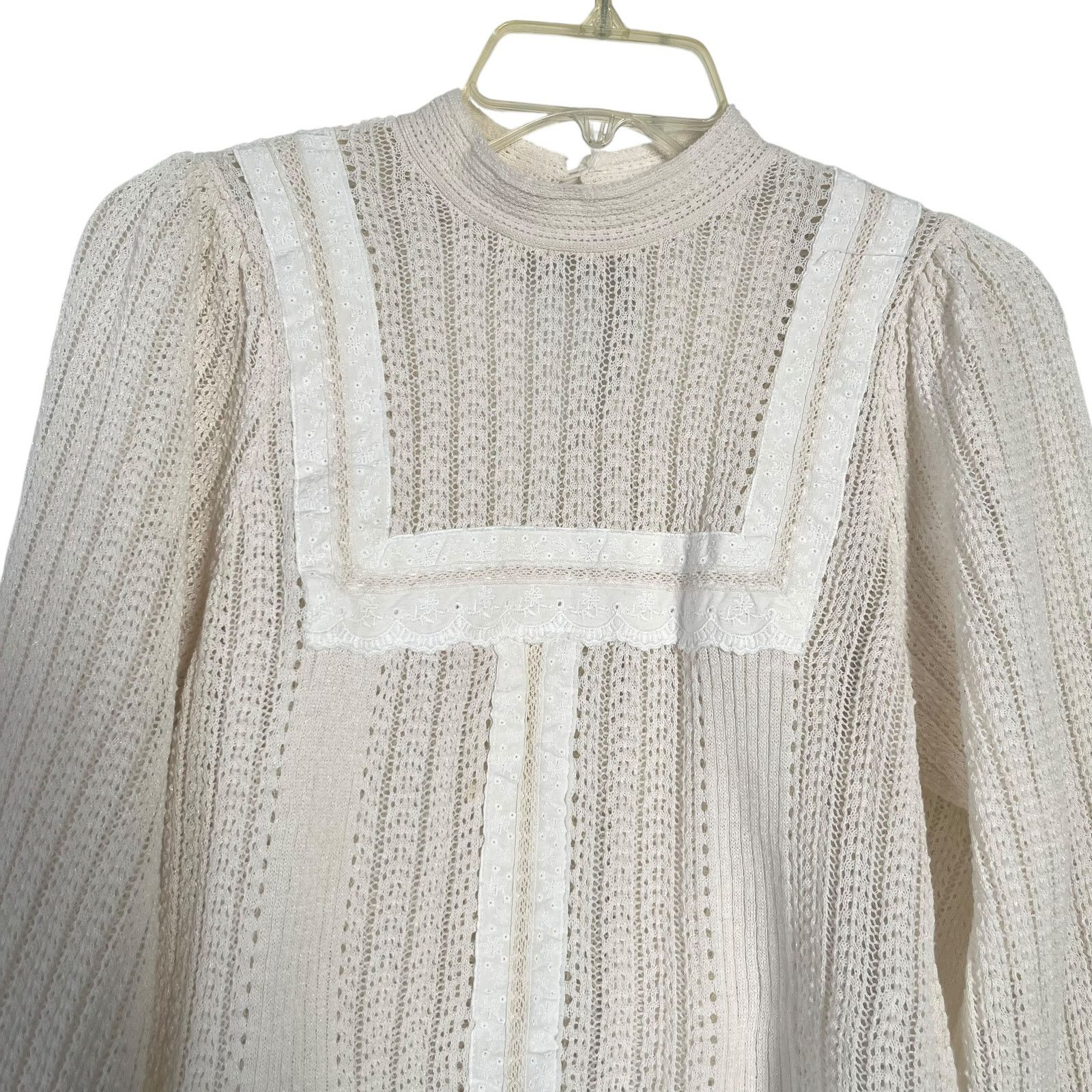 Zara Zara Romantic Sheer Knit Top Lace Trim High Neck Top Size S / US 4 / IT 40 - 5 Thumbnail