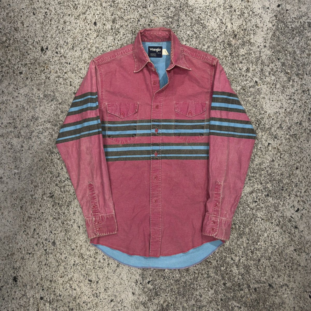 Vintage 1980s Wrangler Brushpopper Pink Blue Western Shirt