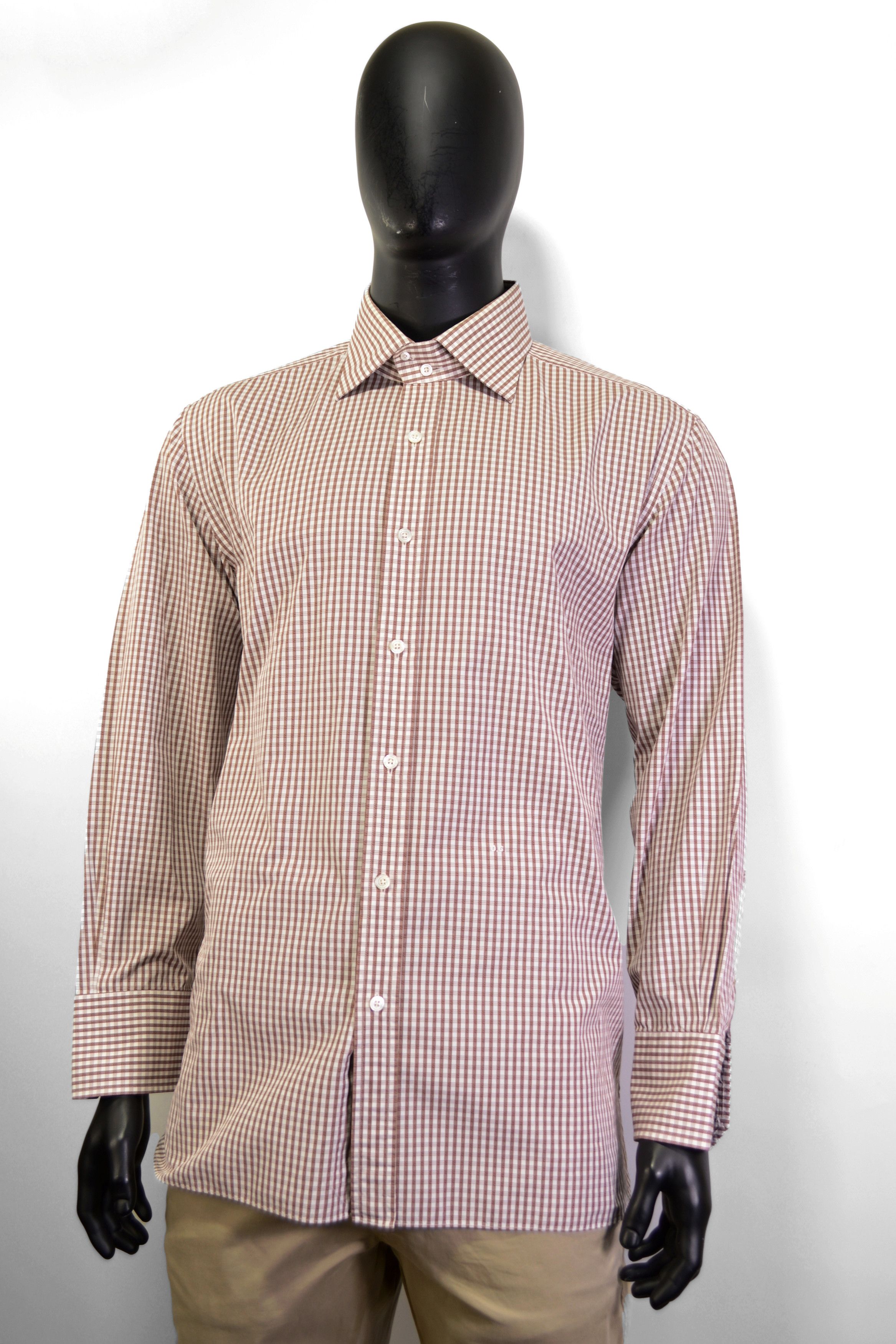 Tom Ford MTO Amazing Men's Tom Ford Shirt 48 Brown/White Check Cotton Size US XXL / EU 58 / 5 - 2 Thumbnail