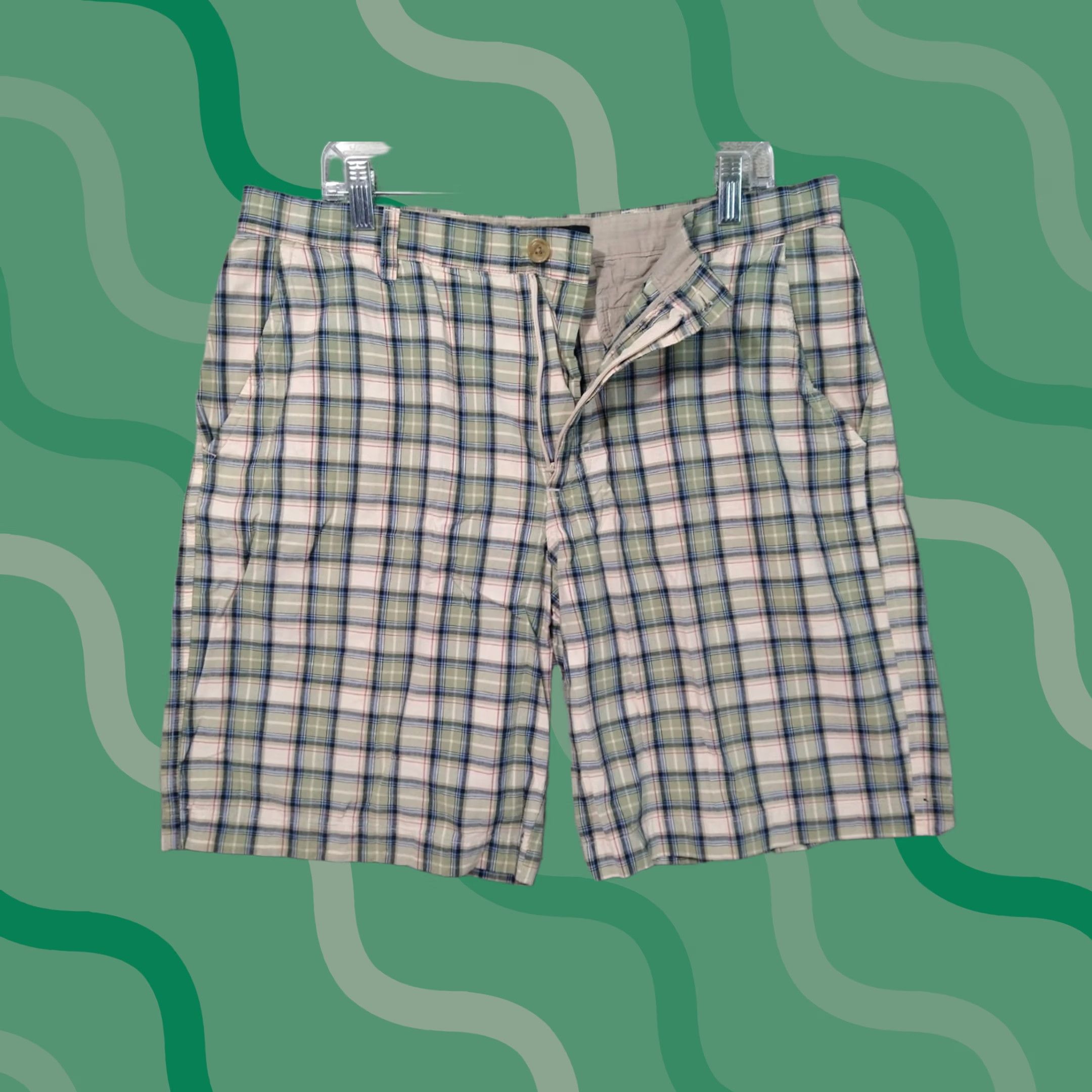 Banana Republic Banana Republic Shorts Mens 36 Bermuda Flat Front Cotton Casual Plaid Green Size US 36 / EU 52 - 1 Thumbnail