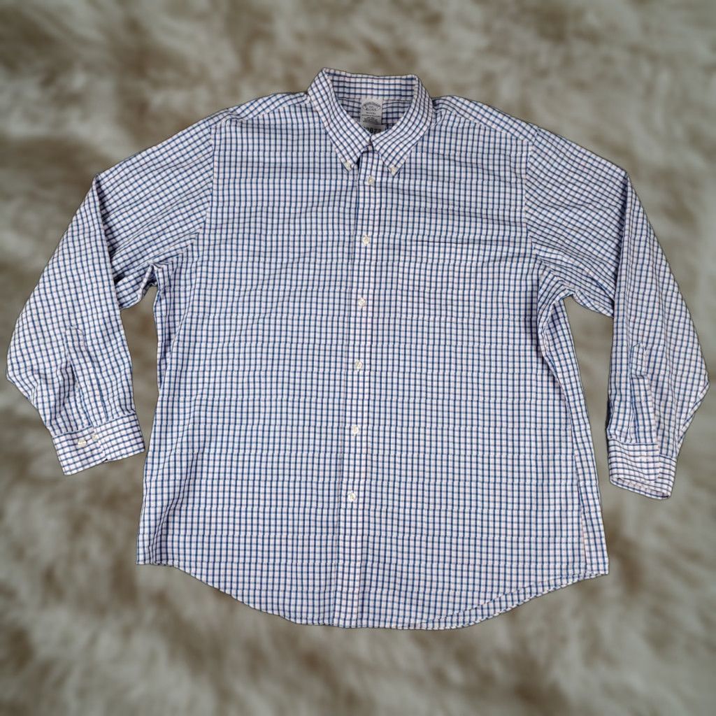 Brooks Brothers VINTAGE Brooks Brothers Shirt Men's 2XL Blue Pink Plaid Button-Up Long Sleeve Business Casual Formal Wedding Size US XXL / EU 58 / 5 - 1 Thumbnail