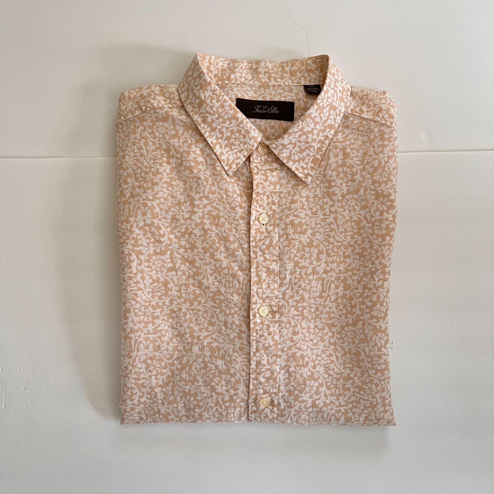 Tasso Elba Tasso Elba Mens XXL Short Sleeve Beige Floral Linen Cotton B Size US XXL / EU 58 / 5 - 11 Thumbnail