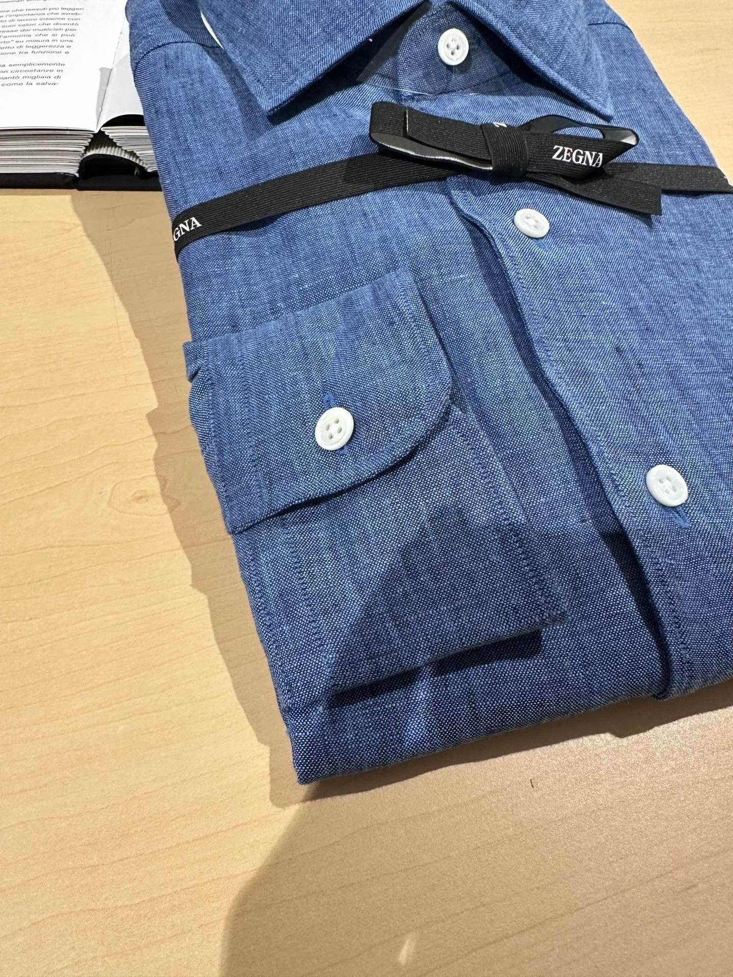 Ermenegildo Zegna Zegna Men's Blue Linen Standard Shirt Size US M / EU 48-50 / 2 - 2 Thumbnail