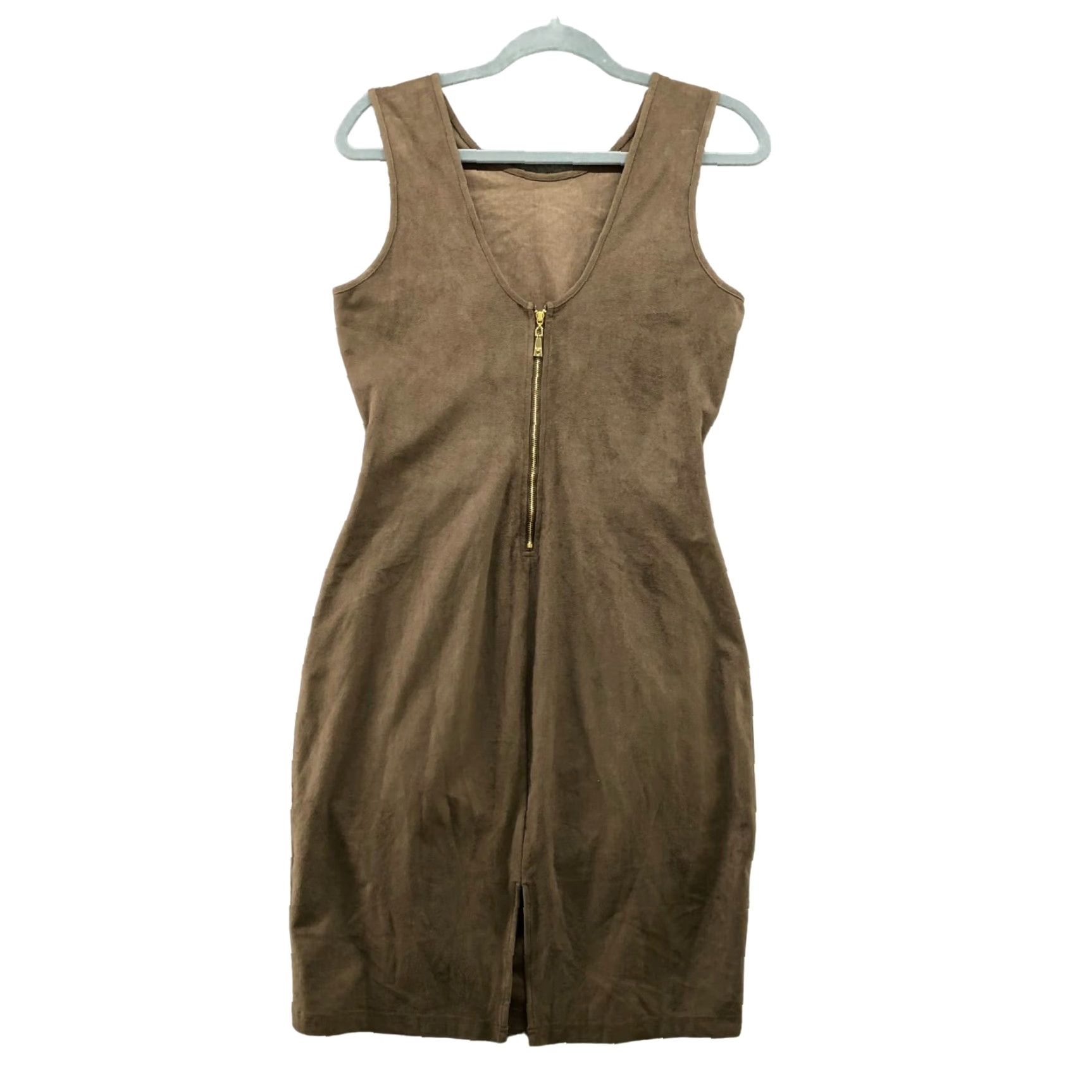 Guess Guess Dress Sleeveless Bodycon Size L Faux Suede Stretch Cutout Waist Tan Brown Size L / US 10 / IT 46 - 2 Thumbnail