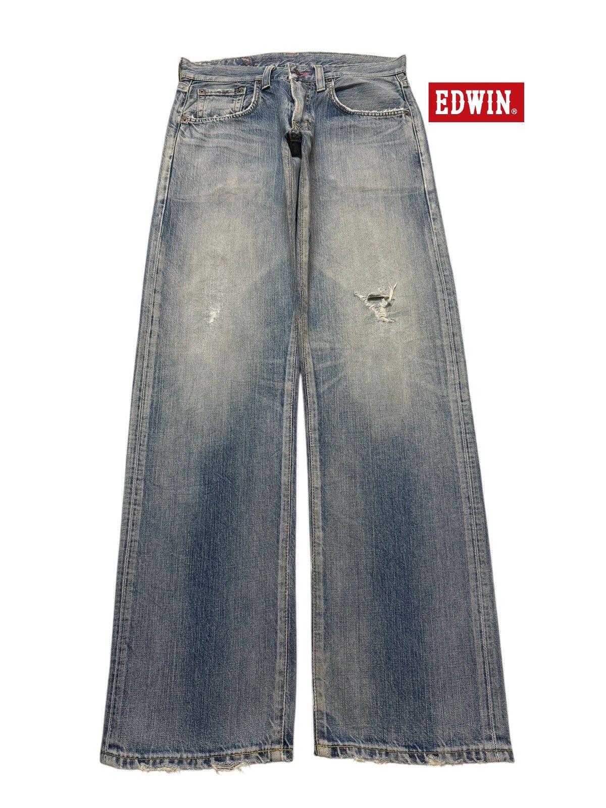 Edwin Vintage 90s Edwin 504 Blue Faded Wash Distress Wide Leg Size US 31 - 1 Thumbnail