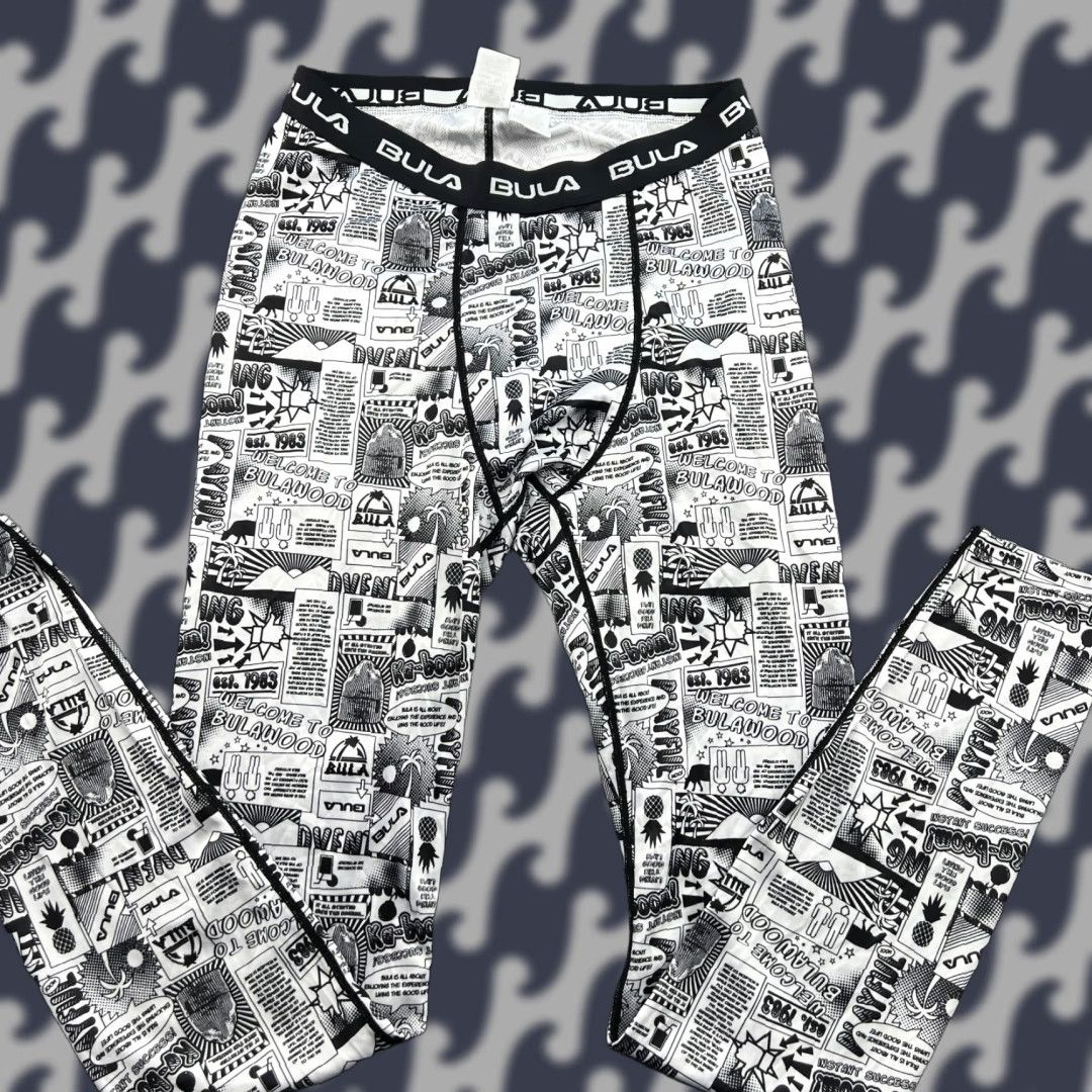 Vintage BULA Base Layer Pants Mens Medium Outdoor Sports Hiking Thermal White Black Track Pants Athletic Activewear Clothing Unisex Adults Mens Size US 31 - 1 Thumbnail