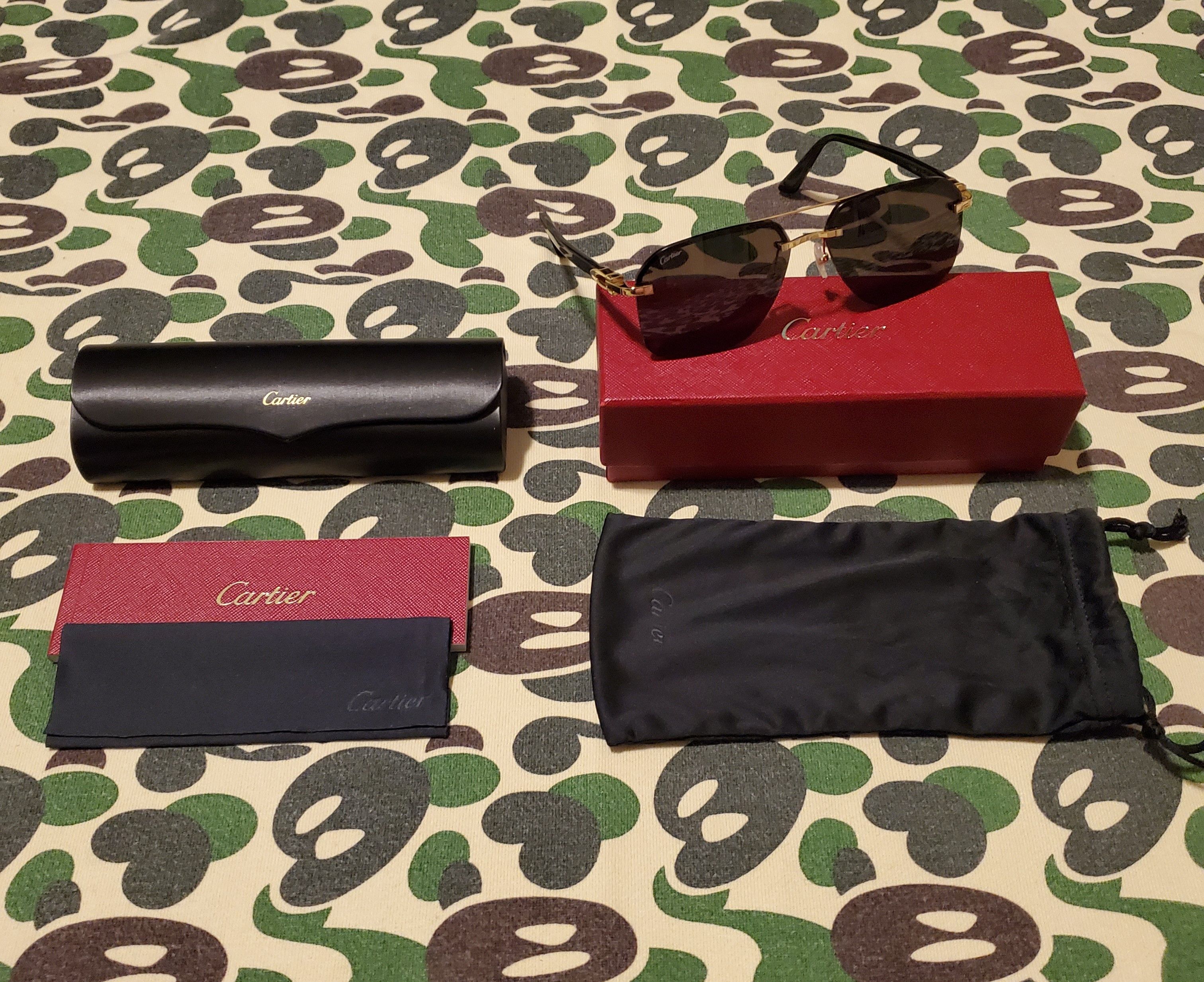 image of Cartier Aviator-Style Black/gold Glasses With Accessories, Men's