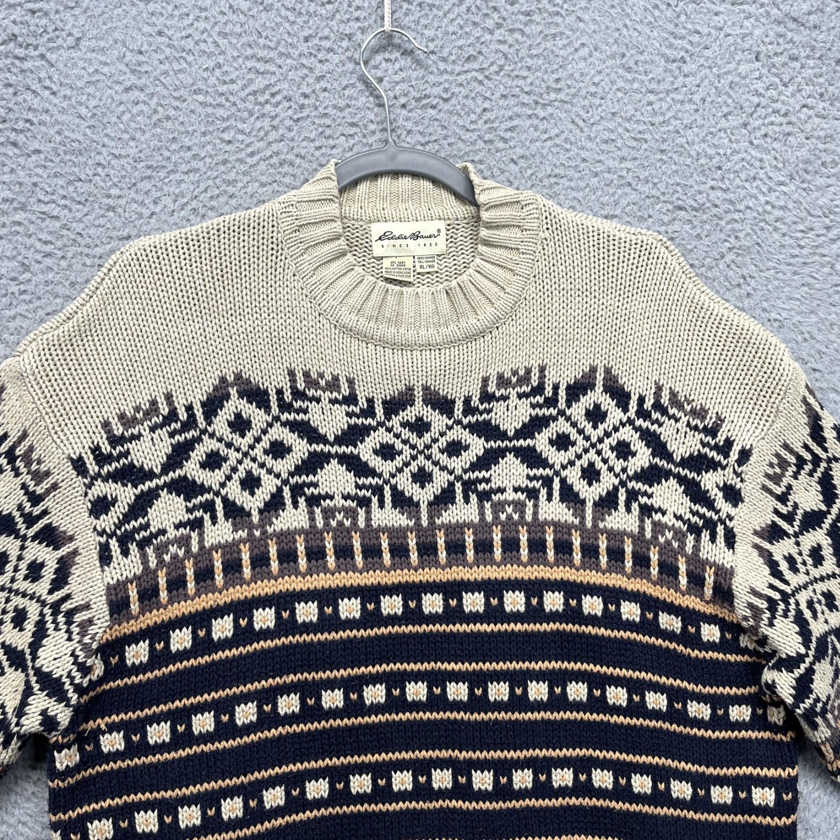 Eddie Bauer Eddie Bauer Sweater Mens XLT Blue Fair Isle Nordic Cotton Knit Crewneck Pullover Size US XL / EU 56 / 4 - 2 Thumbnail