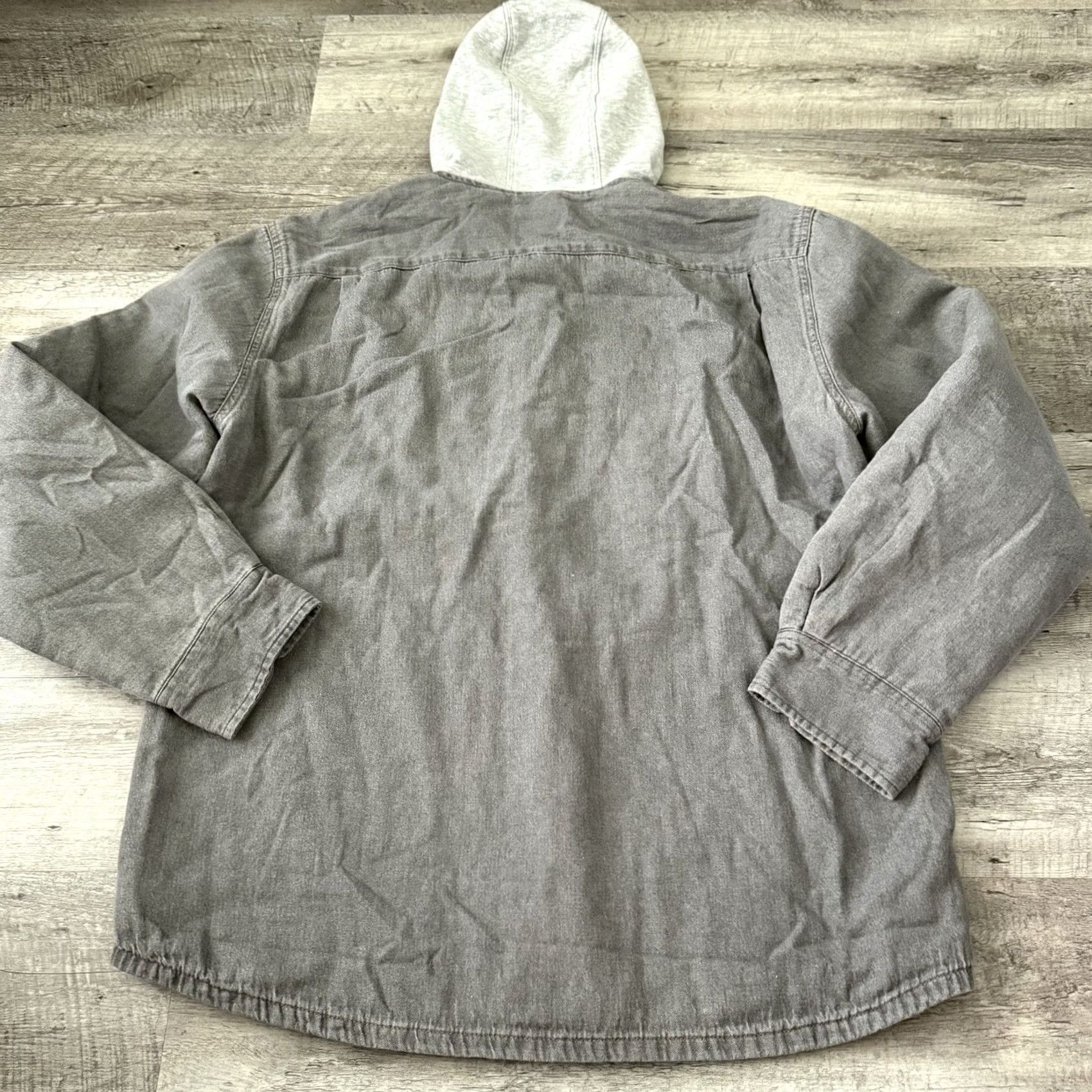 Wrangler Wrangler Hooded Denim Shirt Jacket Mens Large Gray Flannel Lined Button Up Size US L / EU 52-54 / 3 - 5 Thumbnail