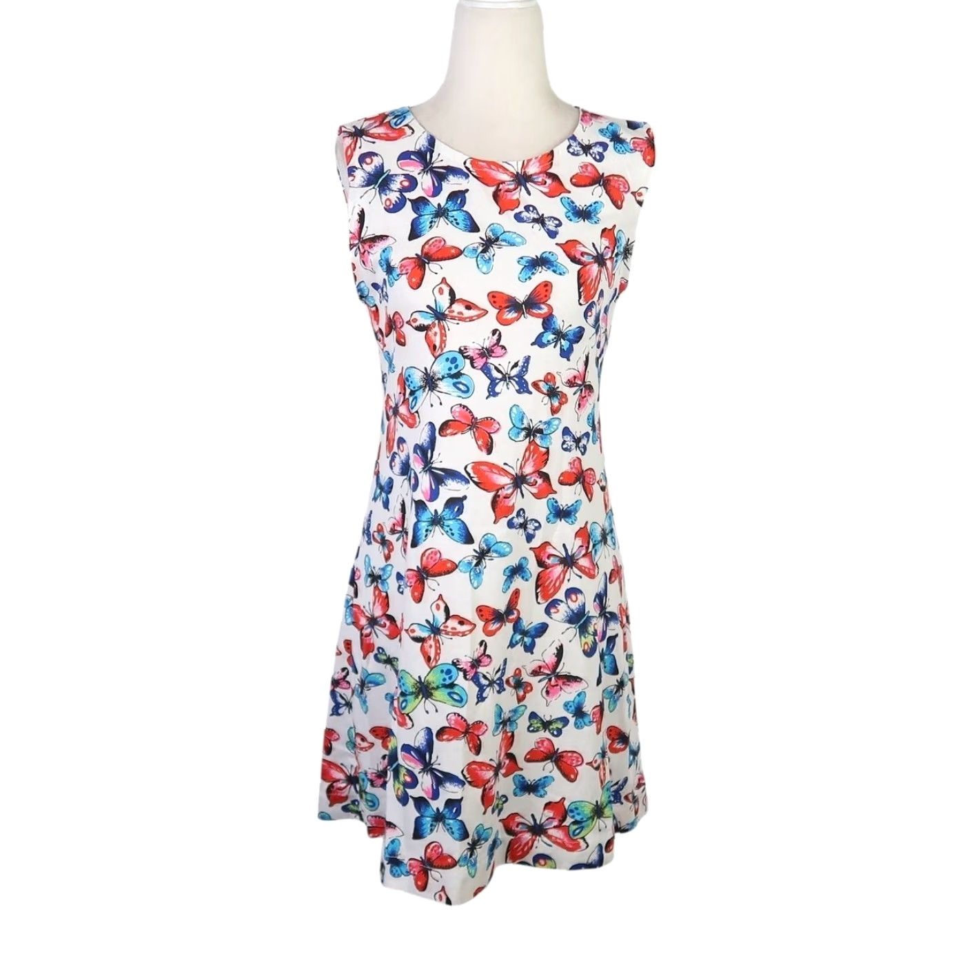 Vintage VINTAGE 90s White Red Blue Butterfly Print Mini Dress S Womens Sleeveless Cotton Short Zip Size S / US 4 / IT 40 - 2 Thumbnail