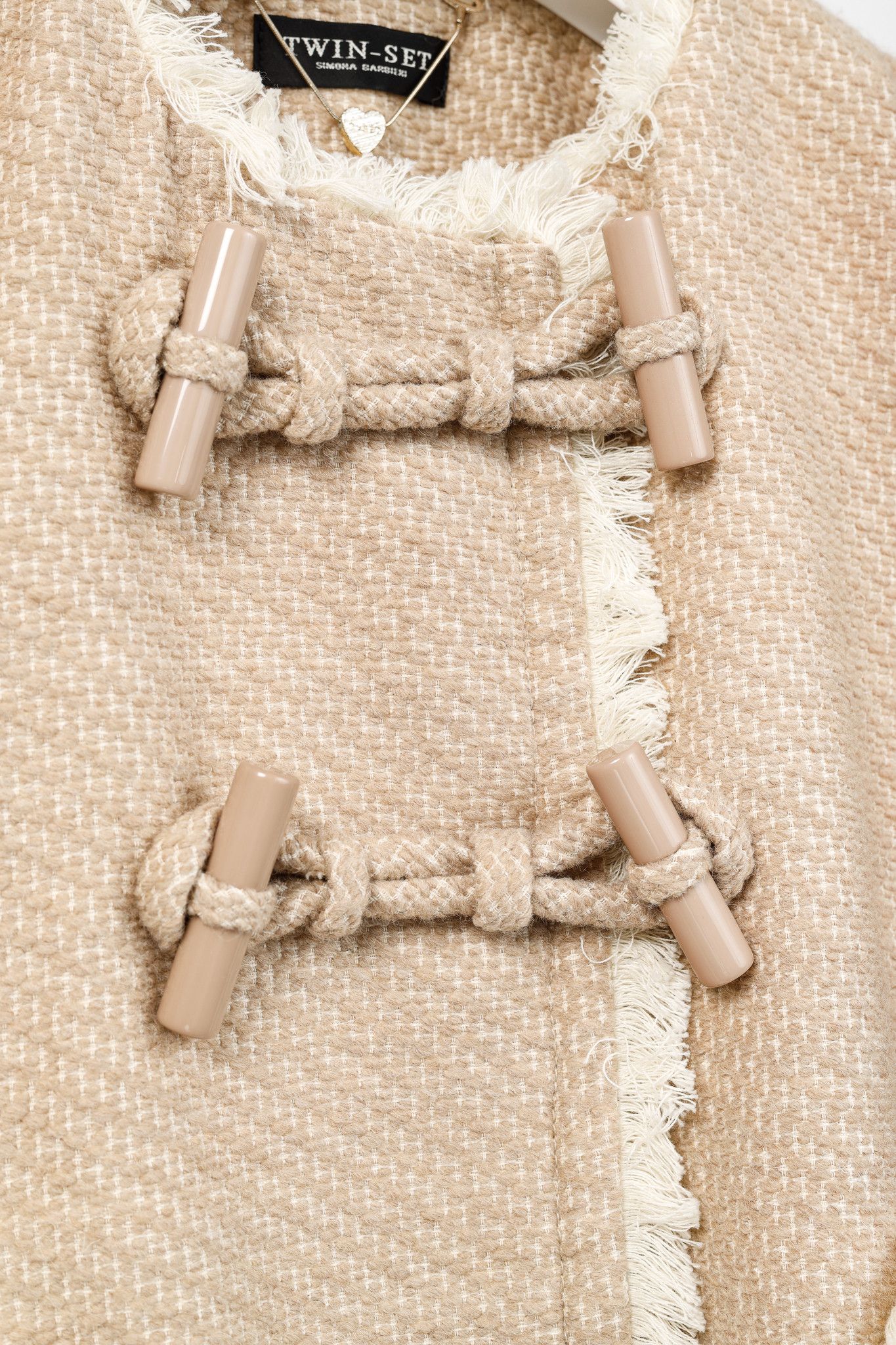 TWINSET Twinset Taupe Cotton-Blend Tweed Frog-Fastener Jacket Size M / US 6-8 / IT 42-44 - 7 Thumbnail