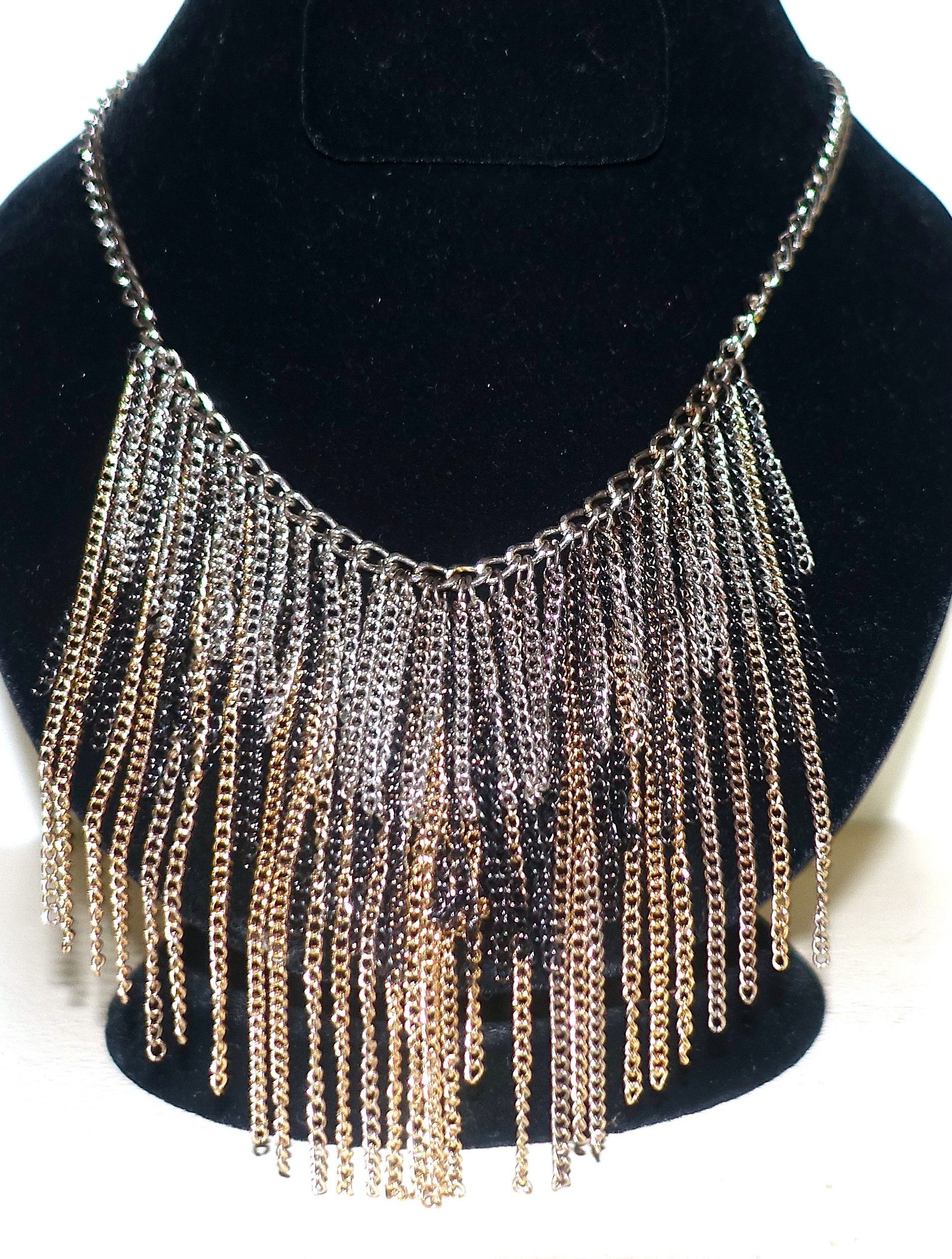 Vintage Silver Tone Gold tone Black Tassel Necklace Size ONE SIZE - 1 Thumbnail