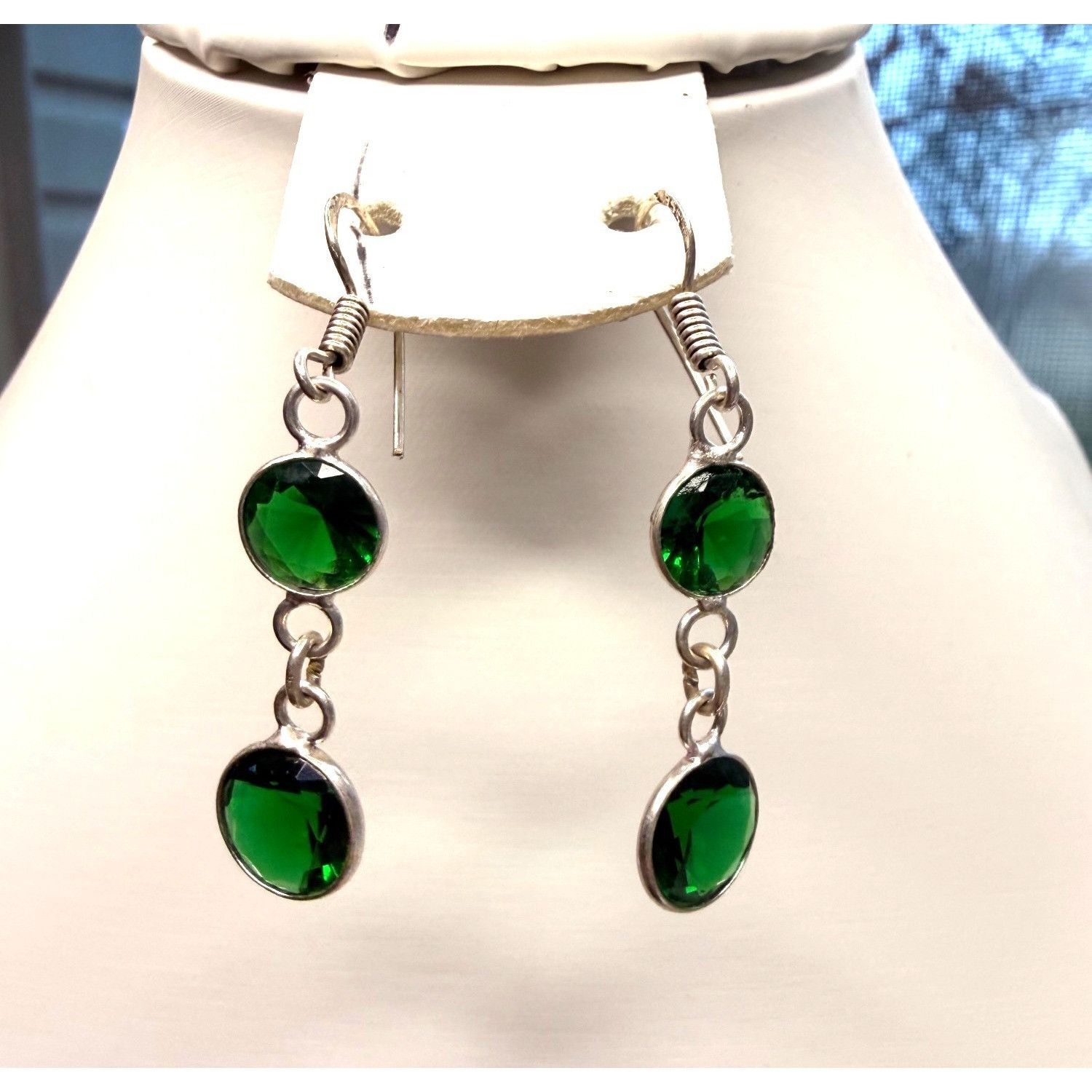 Other Sterling Silver Green Crystal Drop Earrings Size ONE SIZE - 1 Thumbnail