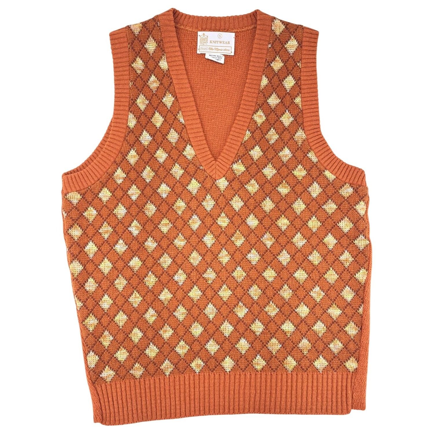 Sears Vintage Sears Kings Road Knitwear Argyle Sweater Vest Orange Size US S / EU 44-46 / 1 - 1 Thumbnail