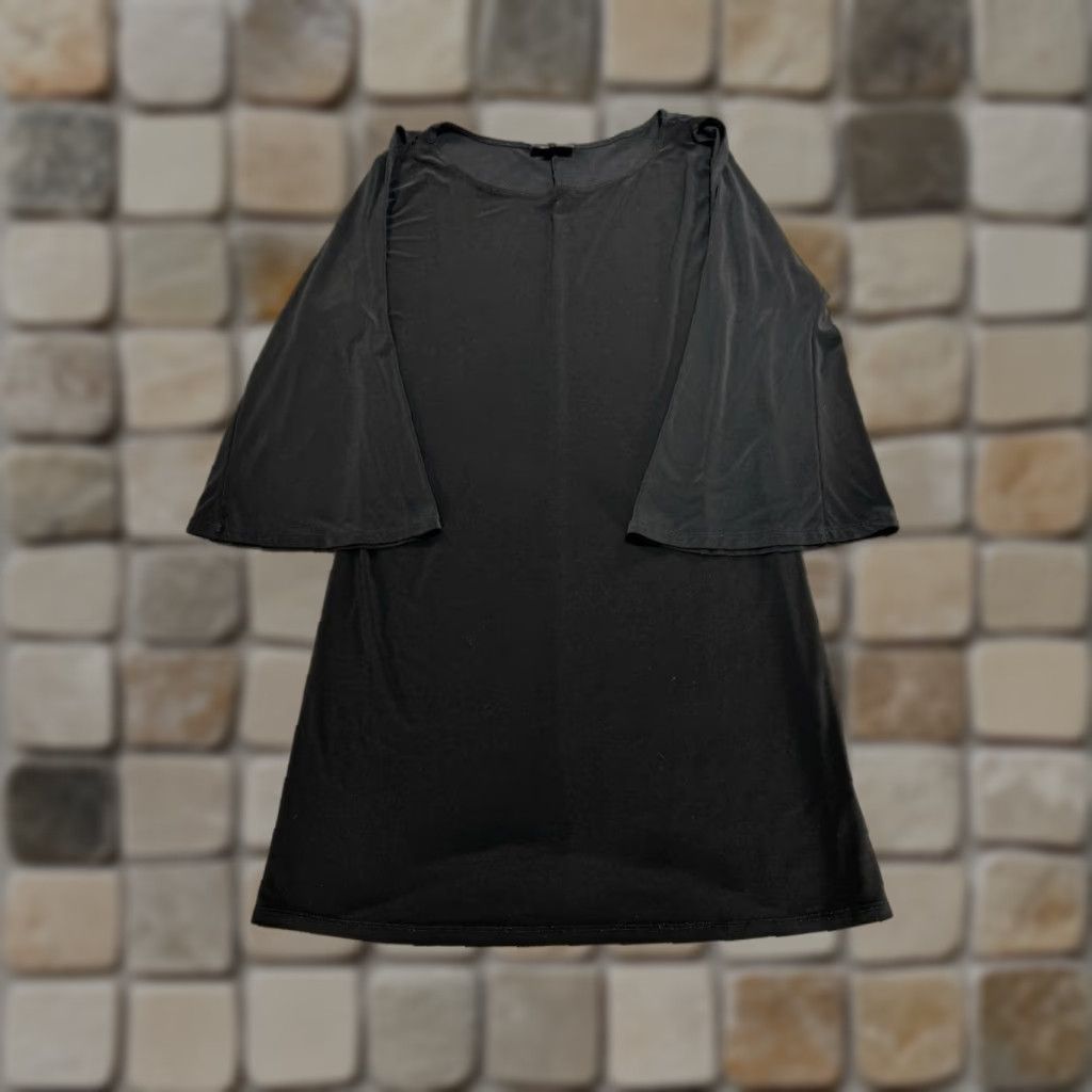 Theory Dress Womens Medium Black A Line Stretch Round Neck Flared Sleeve Summer