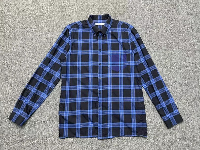 Givenchy Givenchy Size 40Blue Plaid Shirt with Chest Pocket Design 2 Size US M / EU 48-50 / 2 - 1 Thumbnail