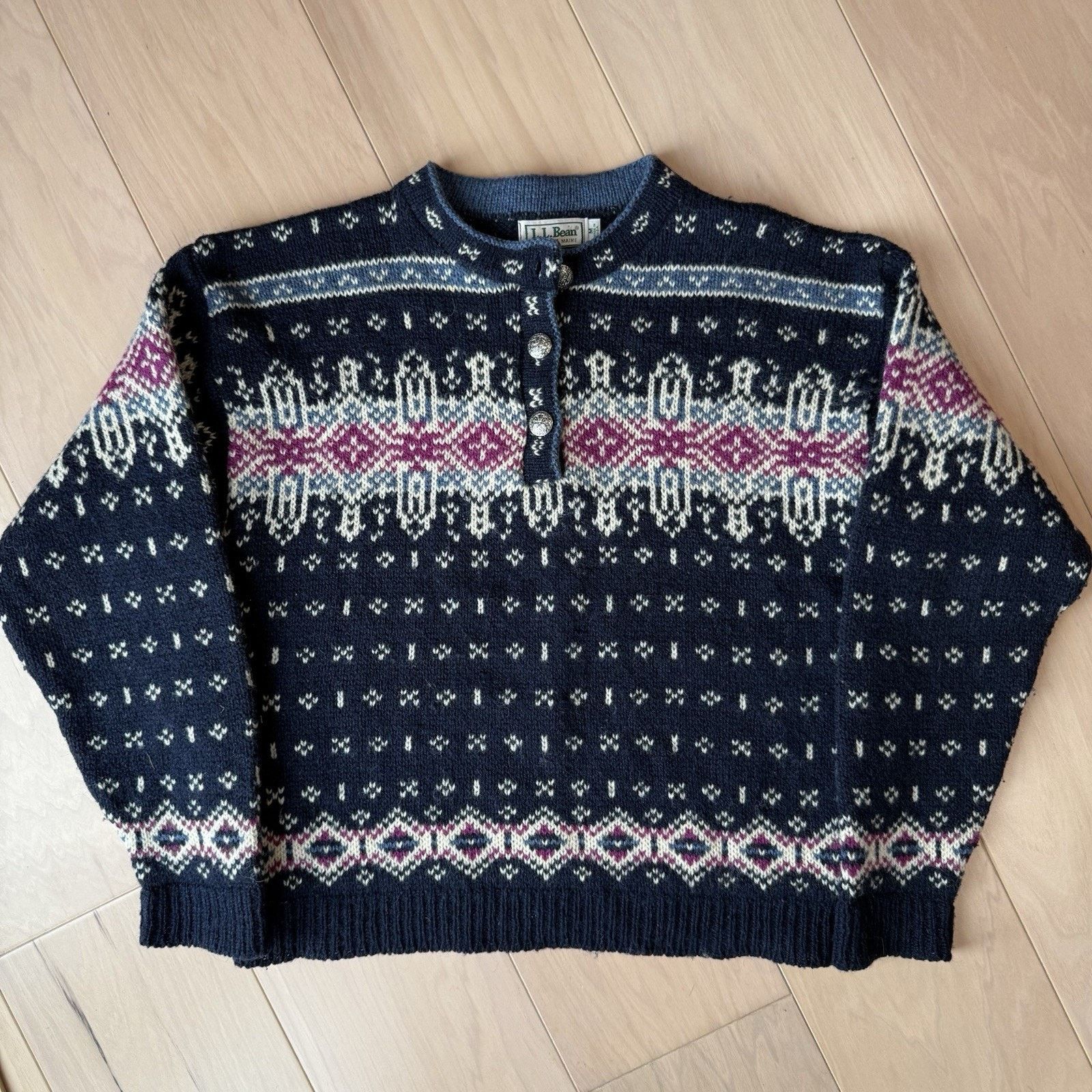 L.L. Bean Vintage LL Bean Nordic Sweater Women's Medium Blue Wool Size M / US 6-8 / IT 42-44 - 2 Thumbnail