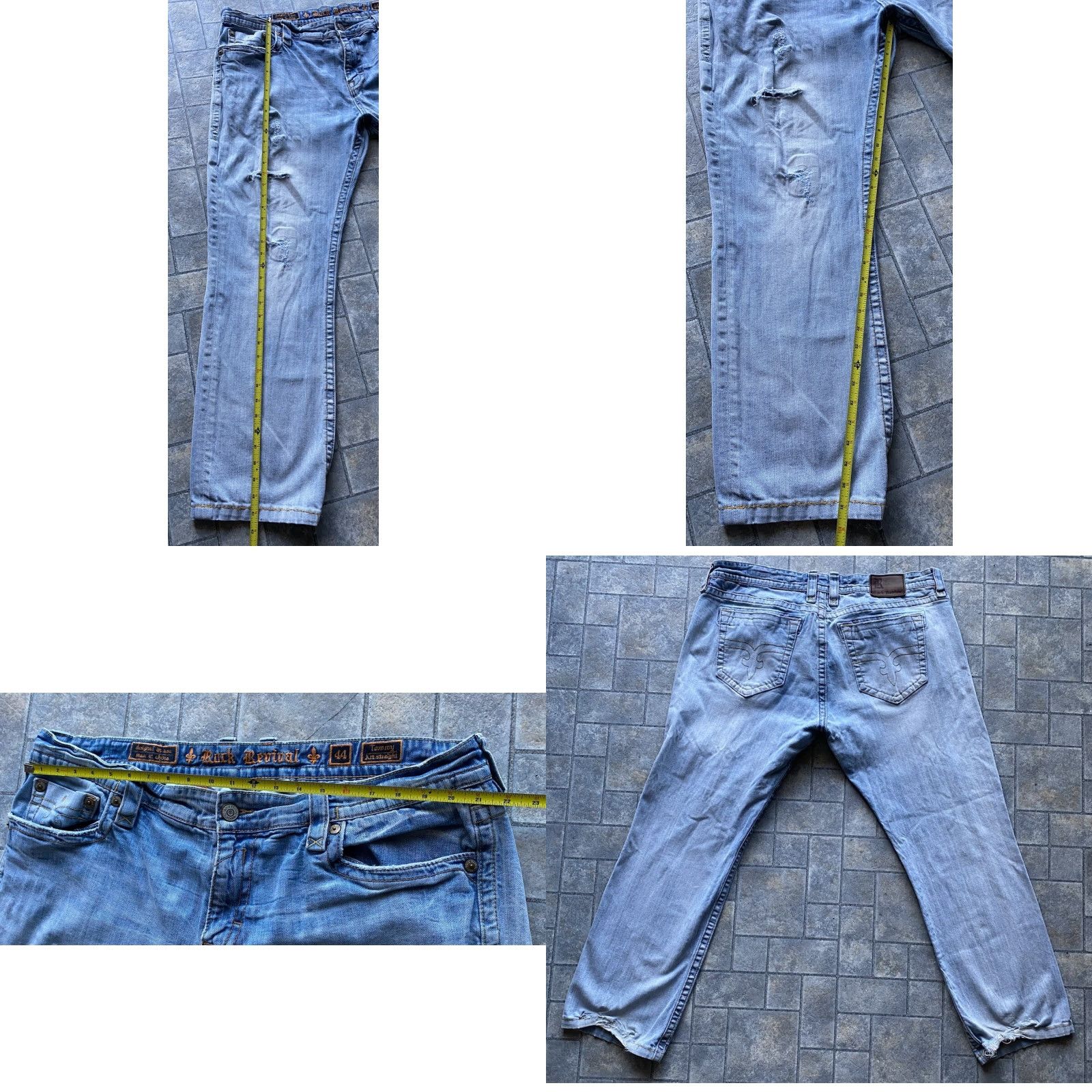 Vintage Rock Revival Jeans Straight Mens Size 44 Damaged Blue Jeans Mens Rock Revival Straight 44 Damaged Size US 44 / EU 60 - 9 Thumbnail