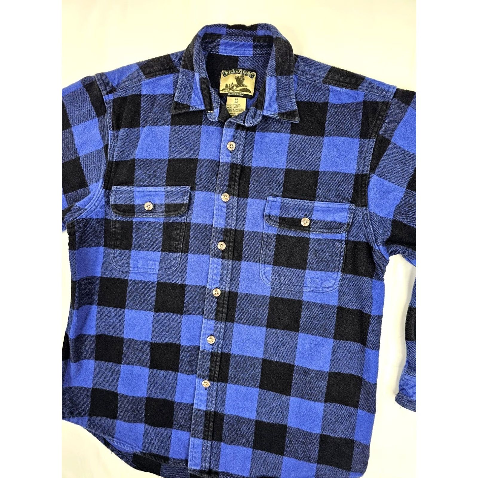 Vintage VINTAGE Field & Stream Heavy Flannel Shirt Men M Blue Plaid Button-Up Night? Size US M / EU 48-50 / 2 - 2 Thumbnail