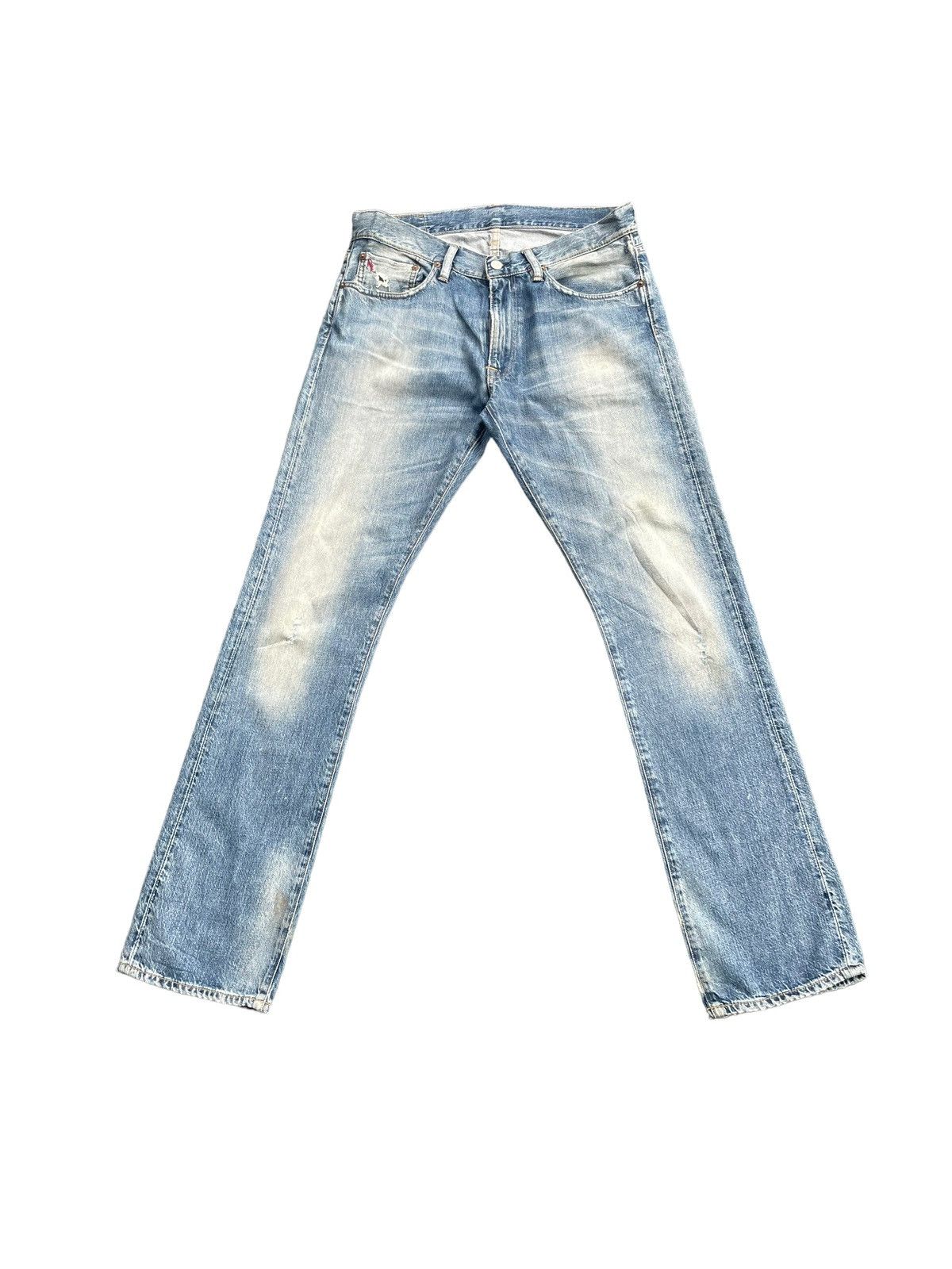 image of Archival Clothing x Distressed Denim Ralph Laurent Slim Straight Distresed Denim in Blue (Size 33)