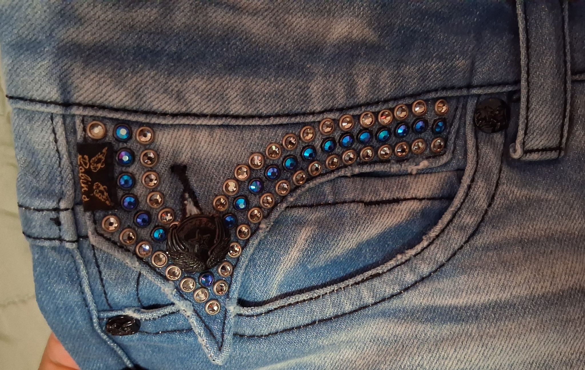 Robins Jeans Omaha Light Wash w/Clear & Sapphire Crystals Size US 36 / EU 52 - 14 Thumbnail