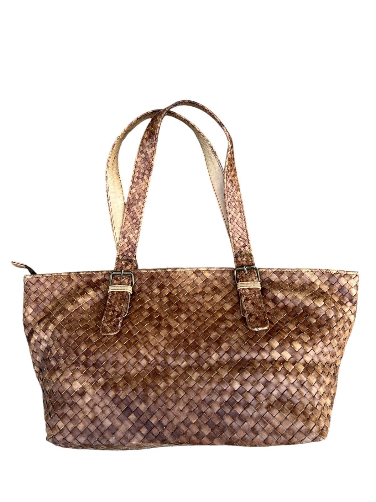 Leather × Vintage Vintage Paolo Masi Fade Patina Leather Intrecciato Tote Bag Size ONE SIZE - 8 Thumbnail