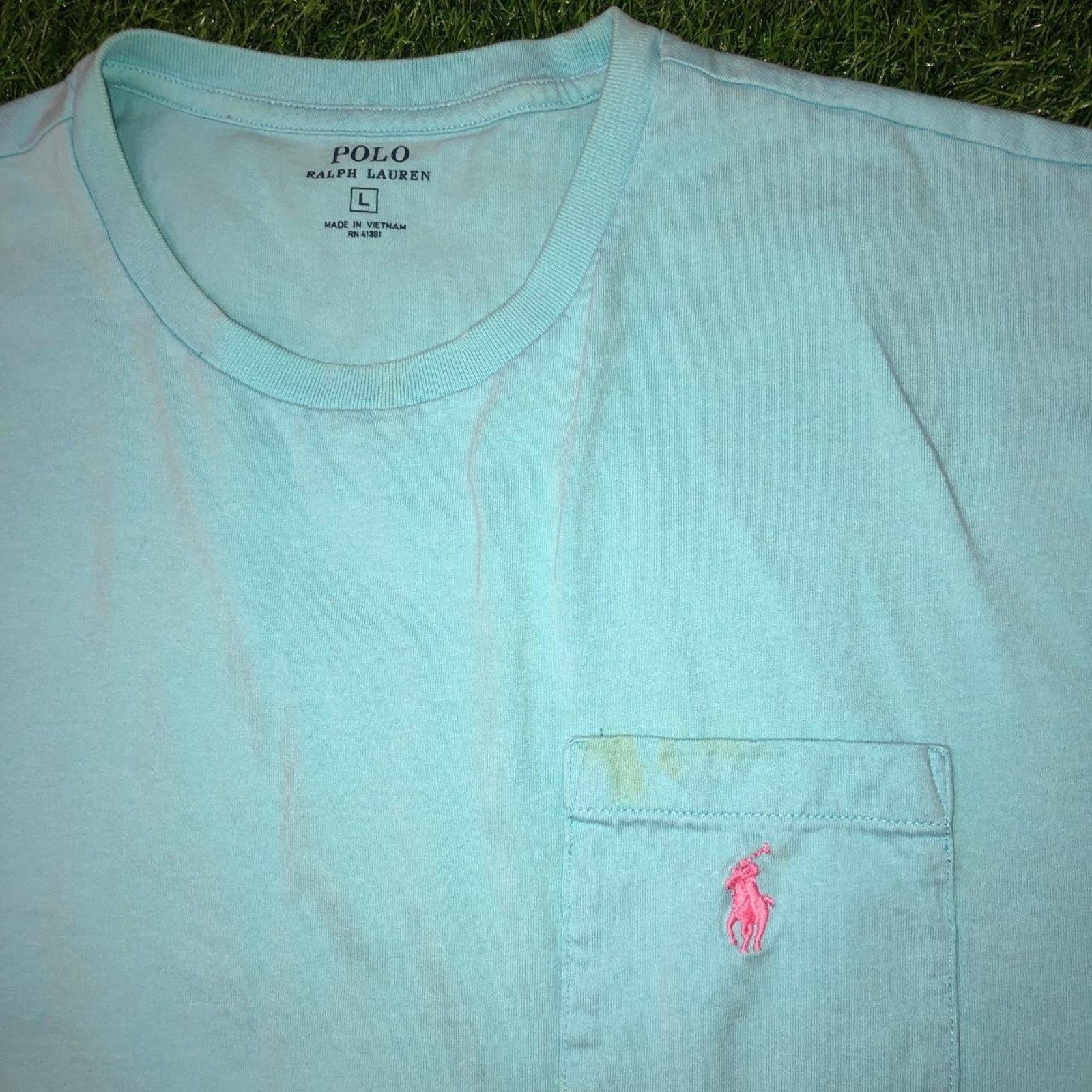 Polo Ralph Lauren Men’s Light Blue/Pink Polo Ralph Lauren Embroidered Tee Size US L / EU 52-54 / 3 - 3 Thumbnail