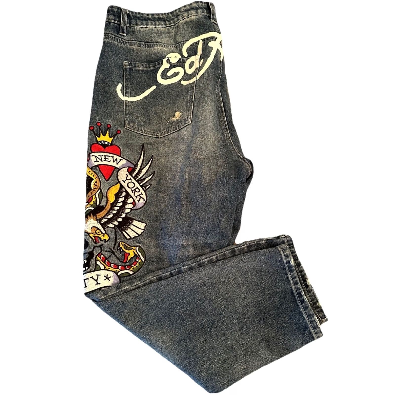 Ed Hardy Ed Hardy Embroidered New York City Eagle Straight Jeans Men’s Size 40 Blue Size US 40 / EU 56 - 2 Thumbnail