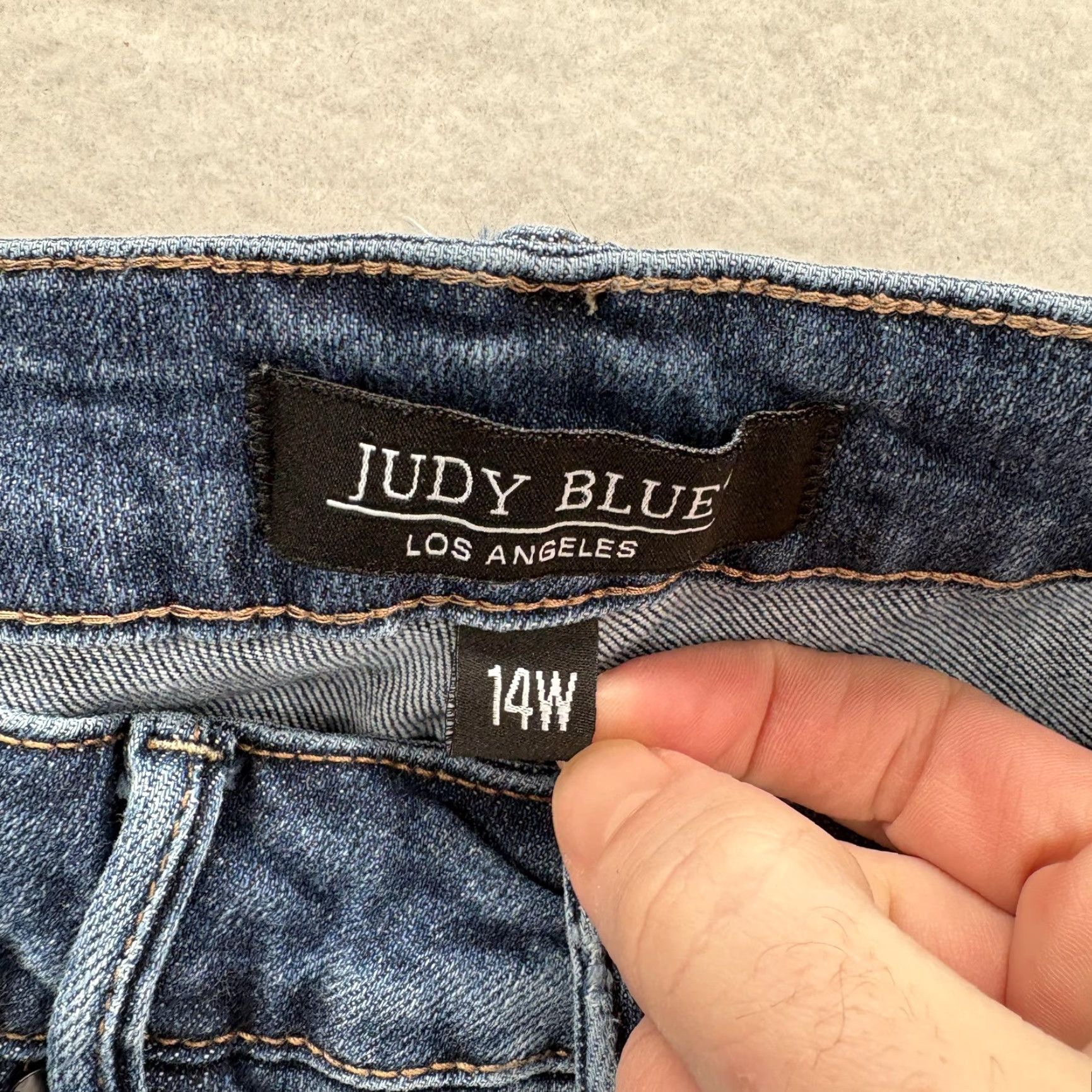 Vintage Judy Blue Jeans Womens 14W High Rise Flare Distressed Blue Raw Hem Stretch Denim Size 36" / US 14 / IT 50 - 5 Thumbnail