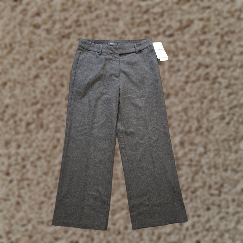 Theory Theory Pants Womens Size 12 Gray Melange Flannel Wide-Leg Crop Capsule Dress Pants Mens Womens Size 34" / US 12 / IT 48 - 1 Thumbnail